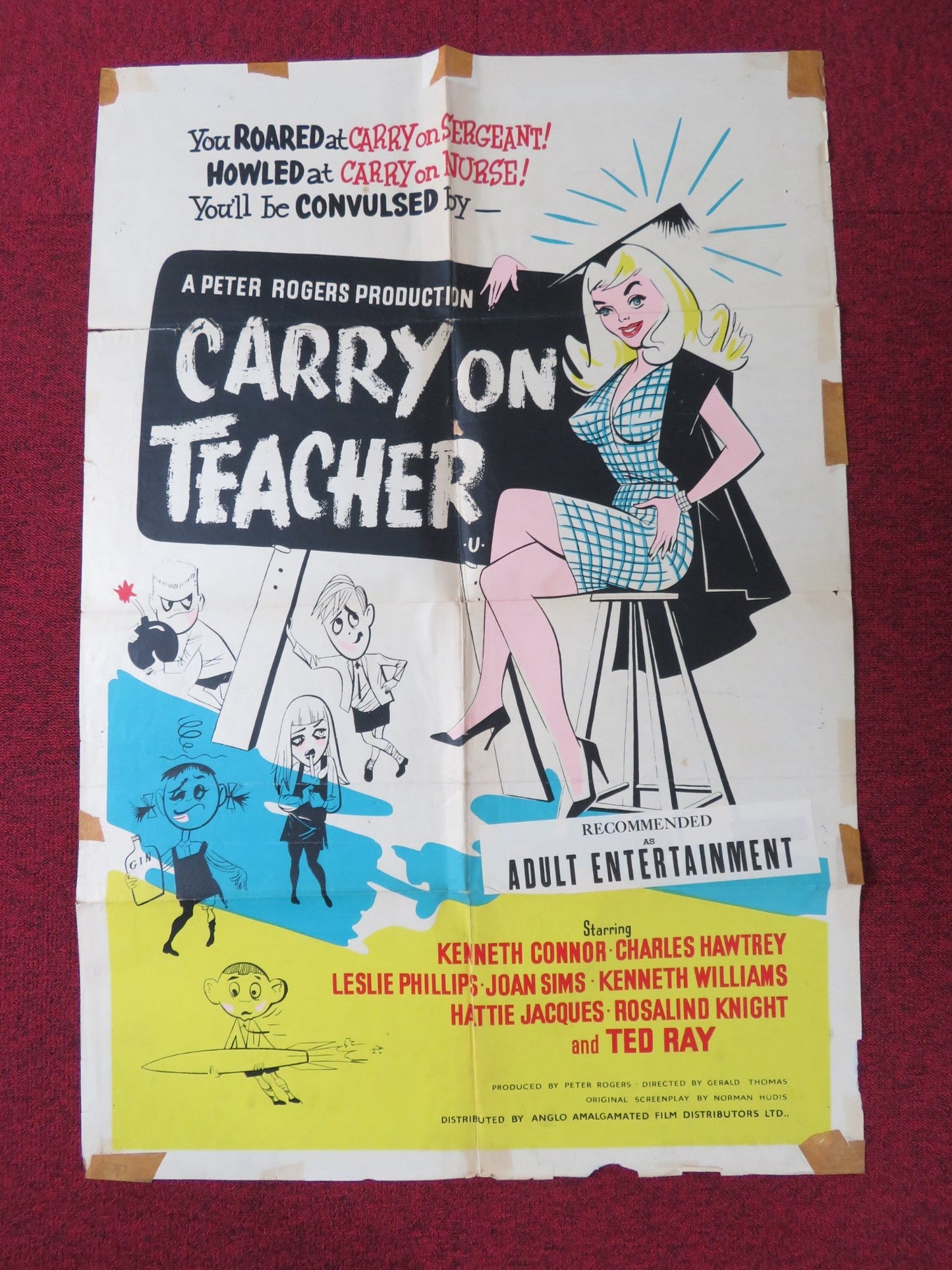 CARRY ON TEACHER FOLDED UK ONE SHEET POSTER C. HAWTREY KENNETH WILLIAMS 1959 Rendezvous Cinema Movie posters