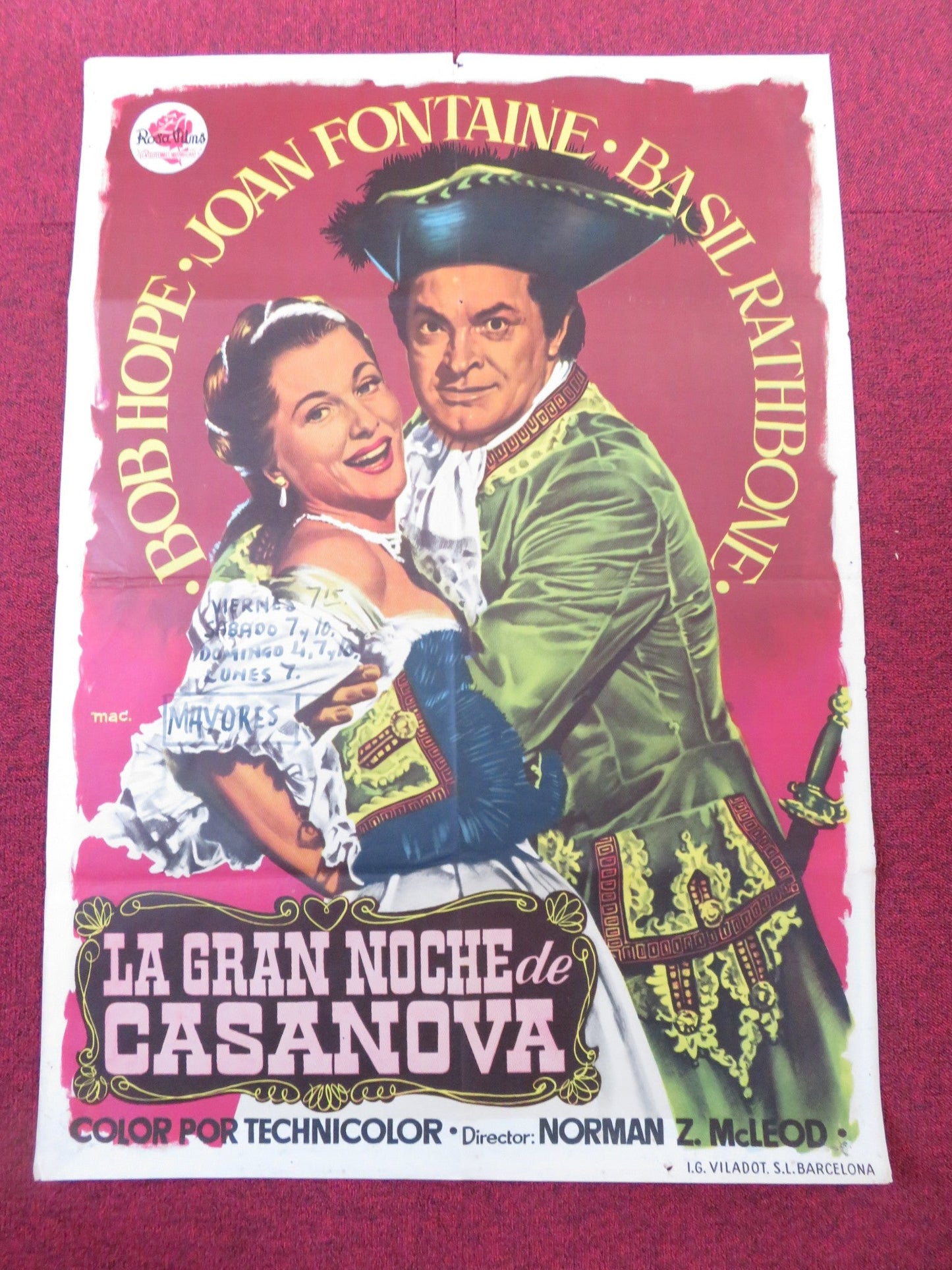 CASANOVA'S BIG NIGHT SPANISH POSTER BOB HOPE JOAN FONTAINE 1954 Rendezvous Cinema Movie posters