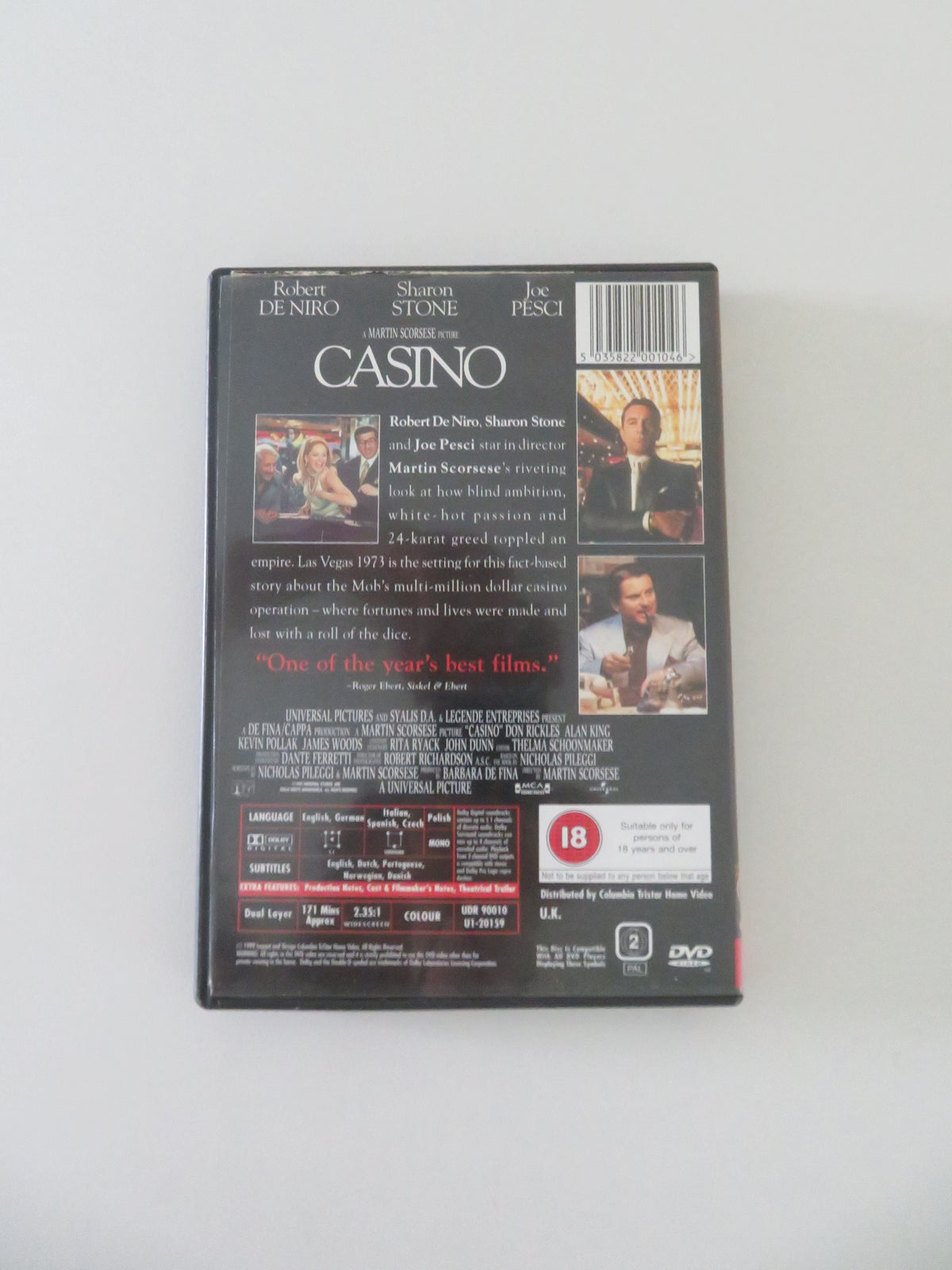 Casino (DVD) Robert De Niro Sharon Stone Joe Pesci 1995 Region 2 Movie posters