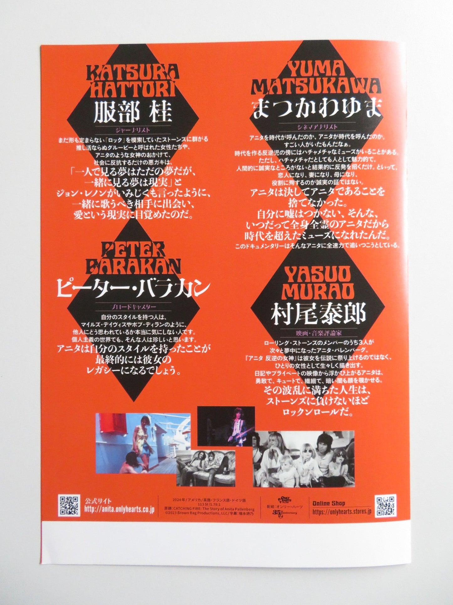 CATCHING FIRE: THE STORY OF ANITA PALLENBERG - B JAPANESE CHIRASHI (B5) POSTER - Rendezvous Cinema