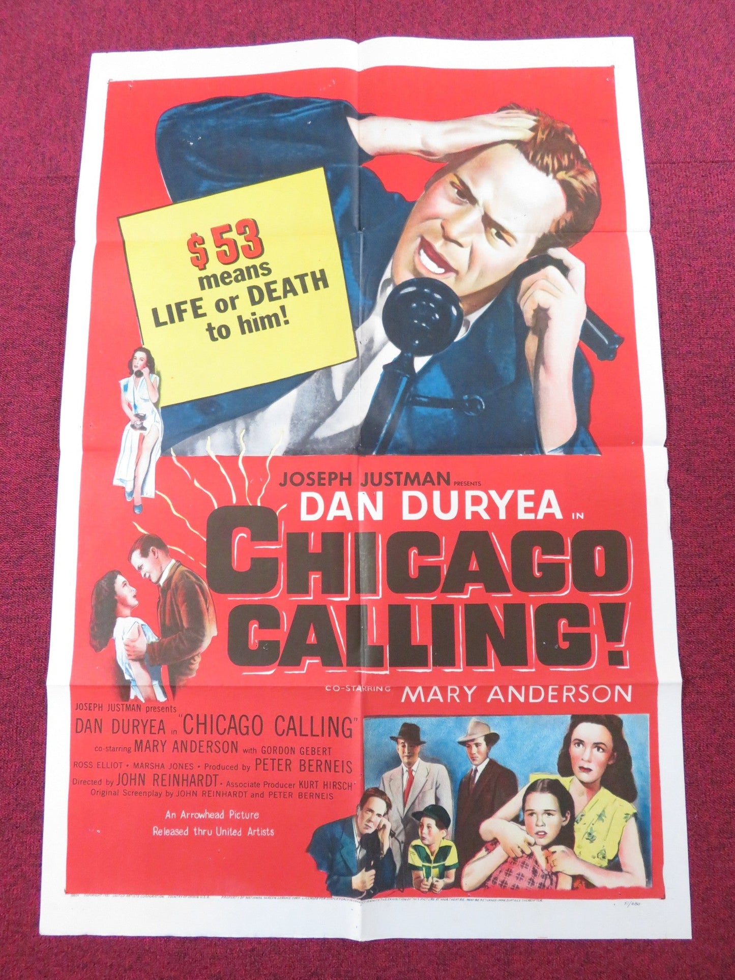 CHICAGO CALLING FOLDED US ONE SHEET POSTER DAN DURYEA MARY ANDERSON 1951 Rendezvous Cinema Movie posters