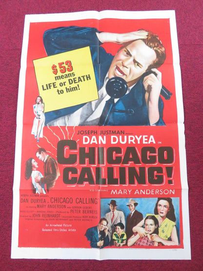 CHICAGO CALLING FOLDED US ONE SHEET POSTER DAN DURYEA MARY ANDERSON 1951 Rendezvous Cinema Movie posters
