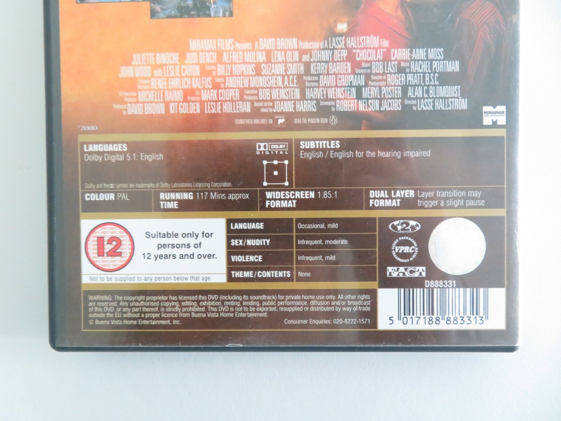 CHOCOLAT (DVD) JOHNNY DEPP JULIETTE BINOCHE 2000 REGION 2 Movie posters