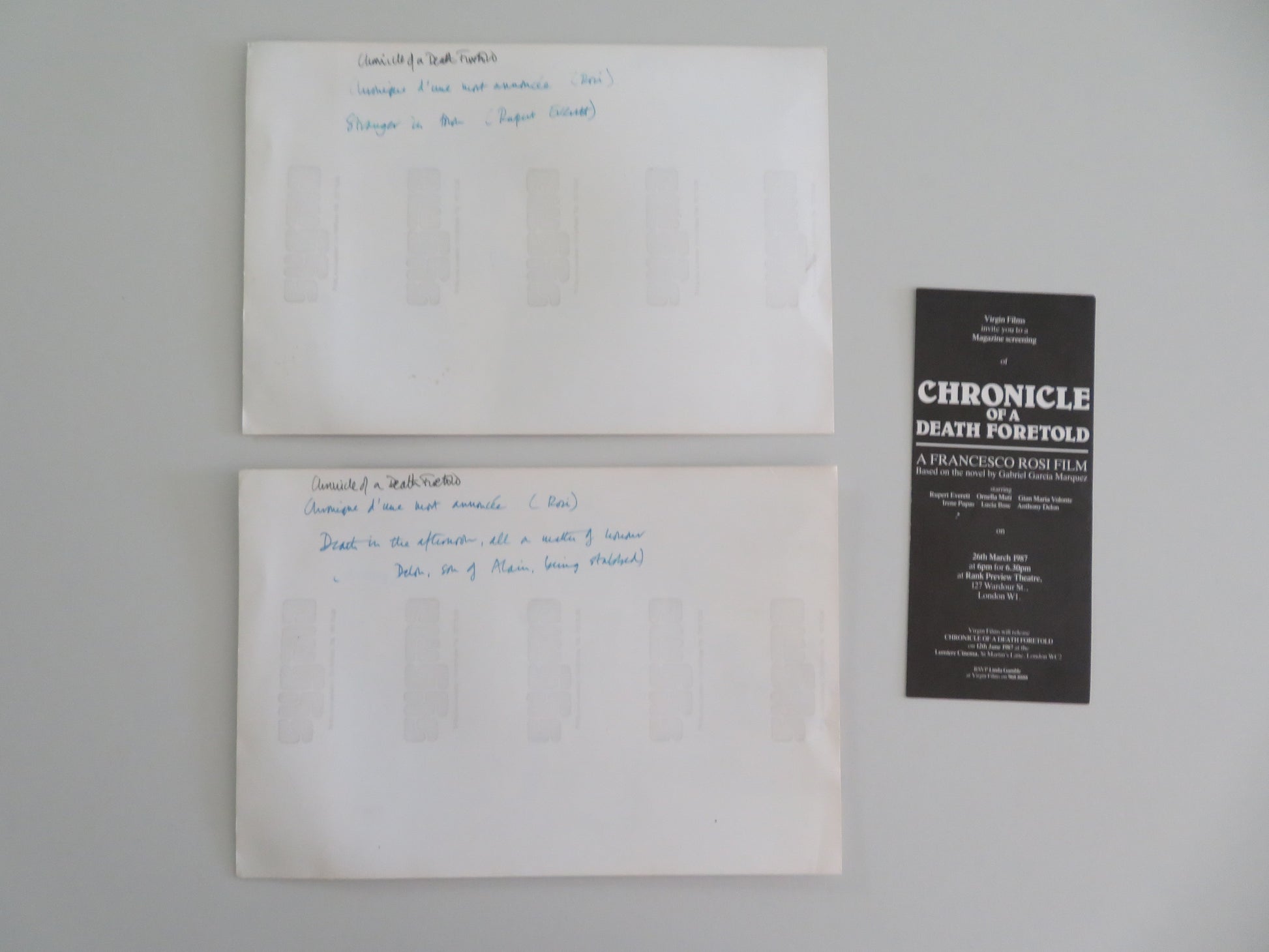 Chronicle of a Death Foretold - B Movie Still Photo Lot Of 2 Rupert Everett 1987 Movie posters