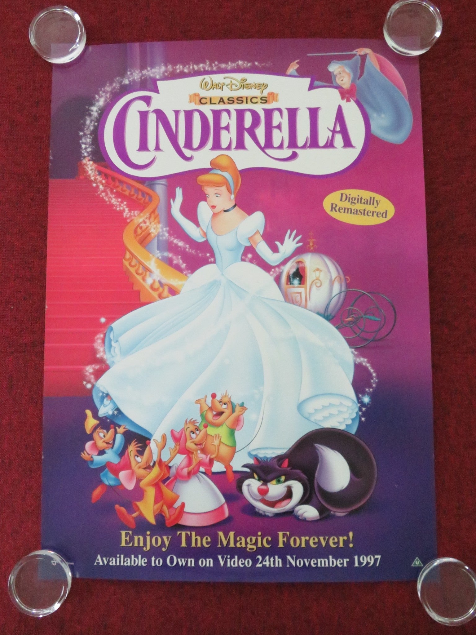 CINDERELLA VHS VIDEO POSTER ROLLED DISNEY ILENE WOODS ELEANOR AUDLEY 1997 Movie posters