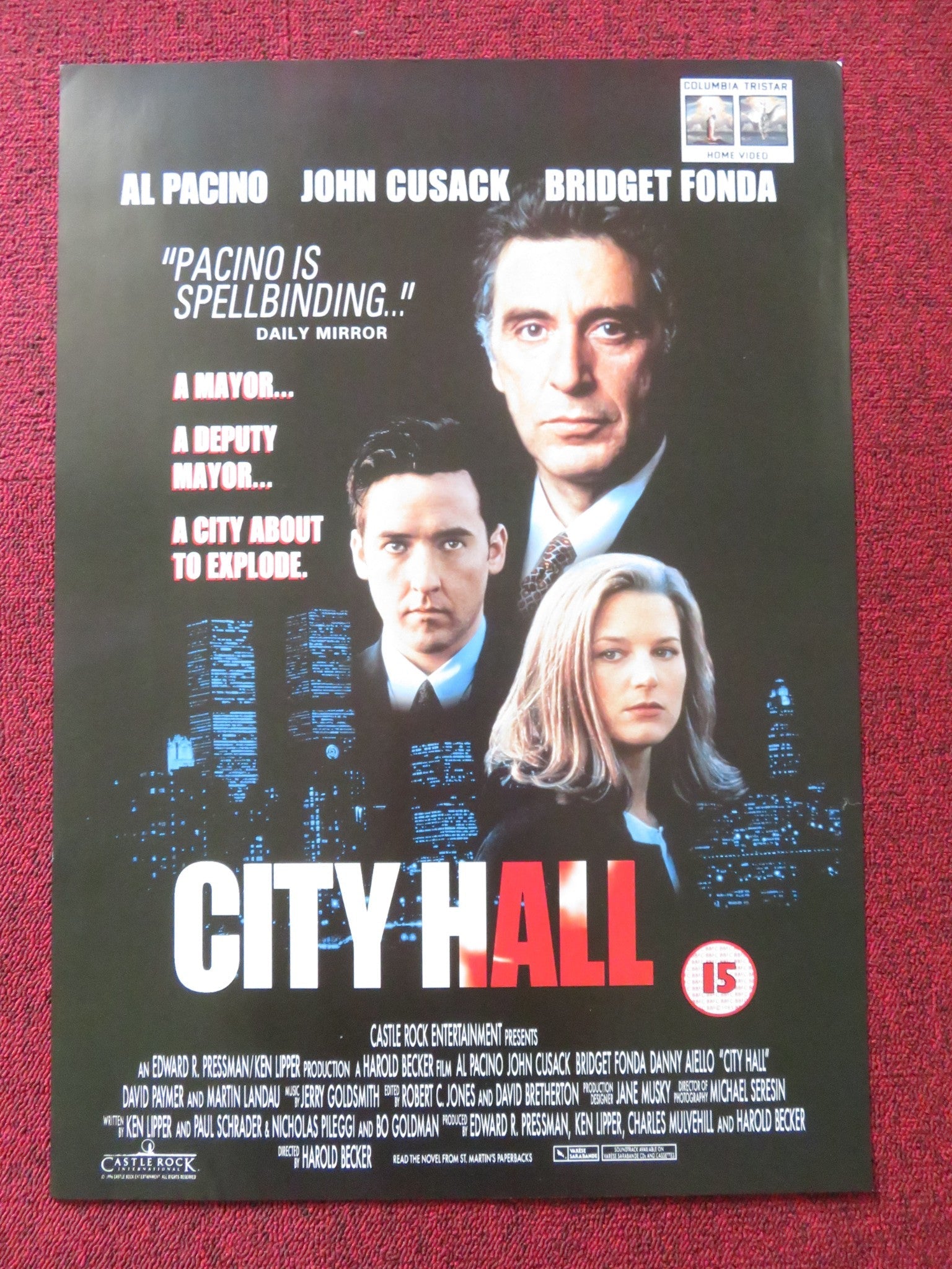 CITY HALL VHS VIDEO POSTER AL PACINO JOHN CUSACK 1996 Rendezvous Cinema Movie posters