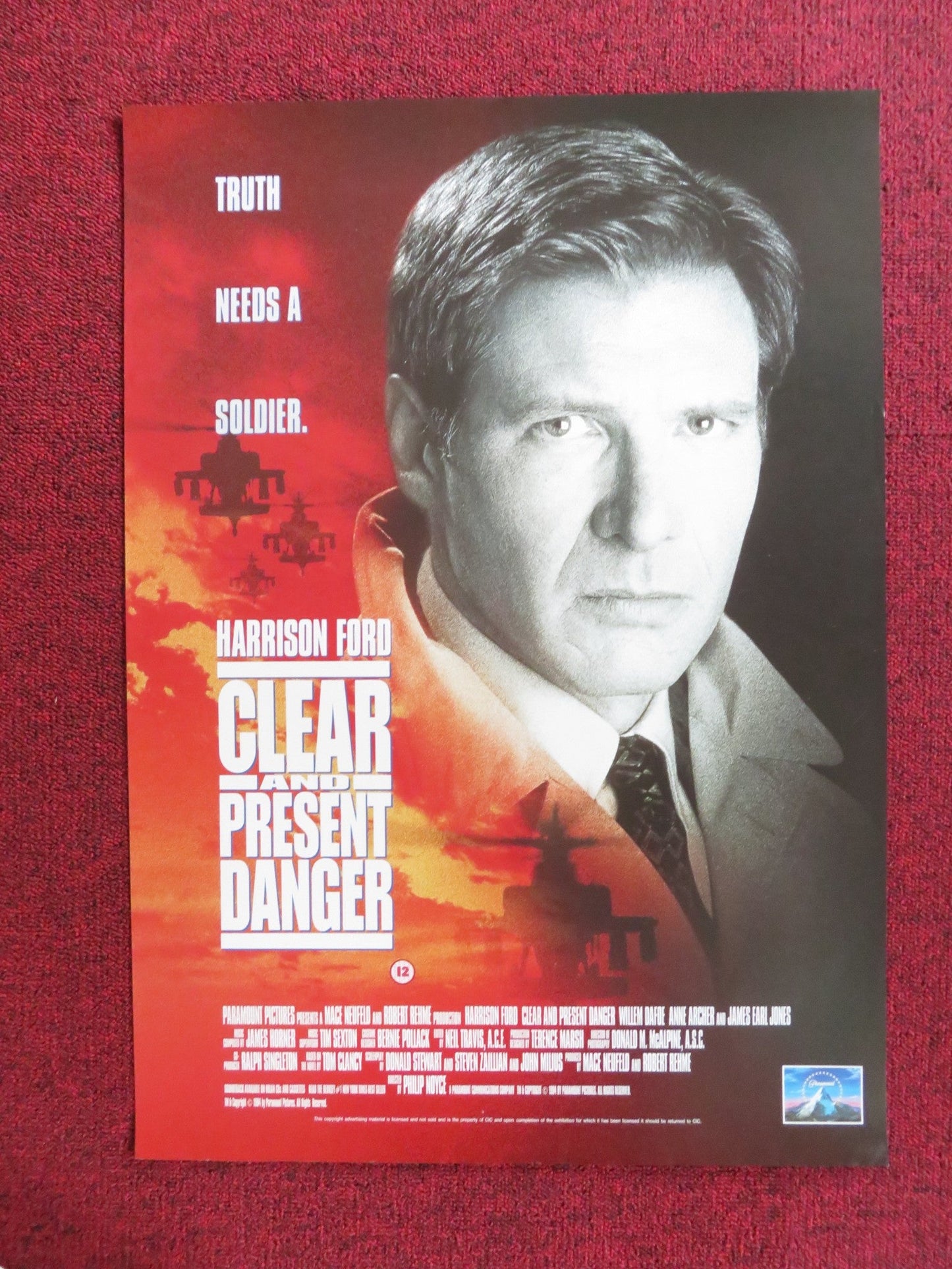 CLEAR AND PRESENT DANGER VHS VIDEO POSTER HARRISON FORD WILLEM DAFOE 1994 Rendezvous Cinema Movie posters