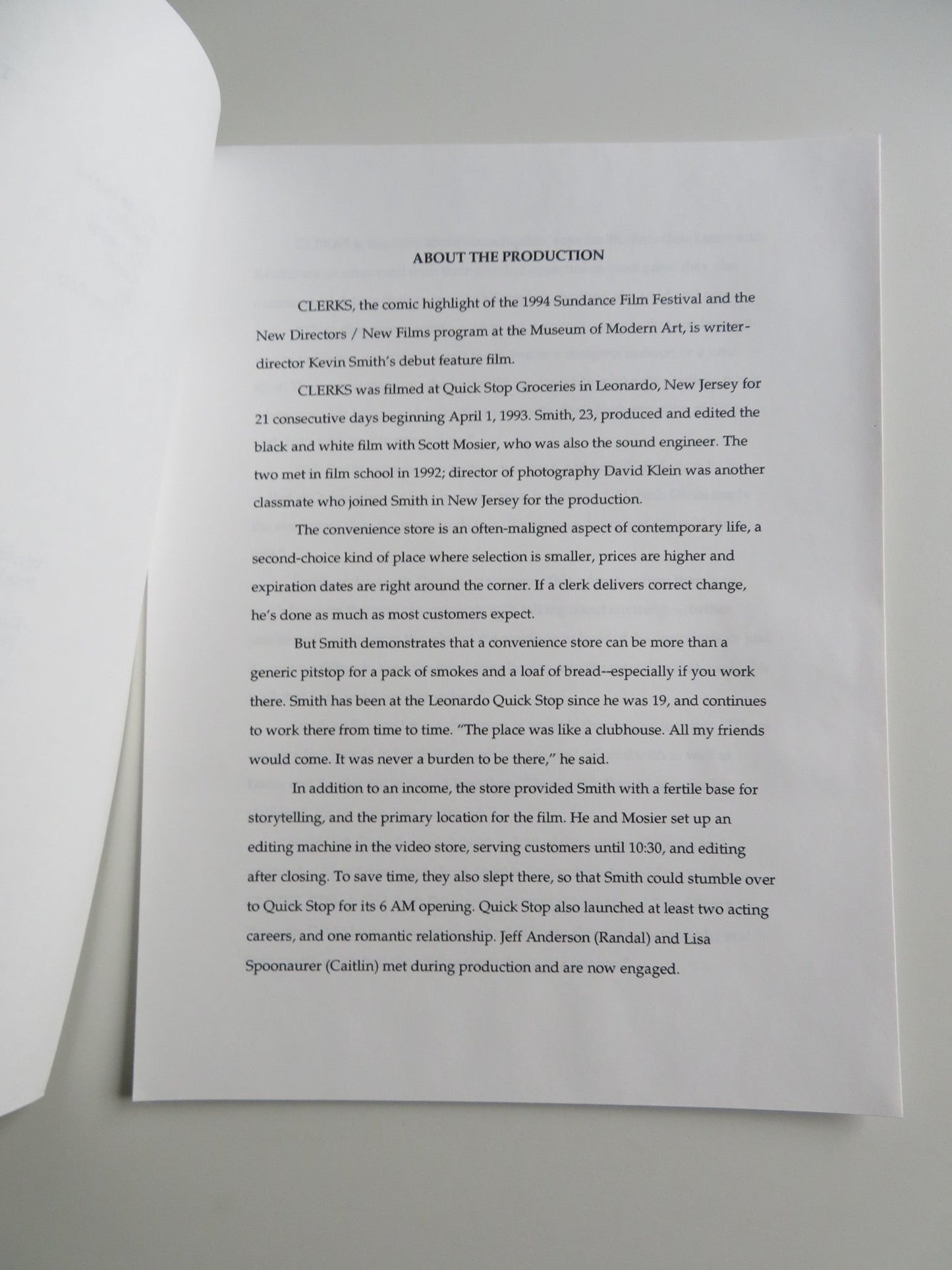 CLERKS PRESS KIT 1994 BRIAN O'HALLORAN JEFF ANDERSON JASON MEWES KEVIN SMITH Movie posters