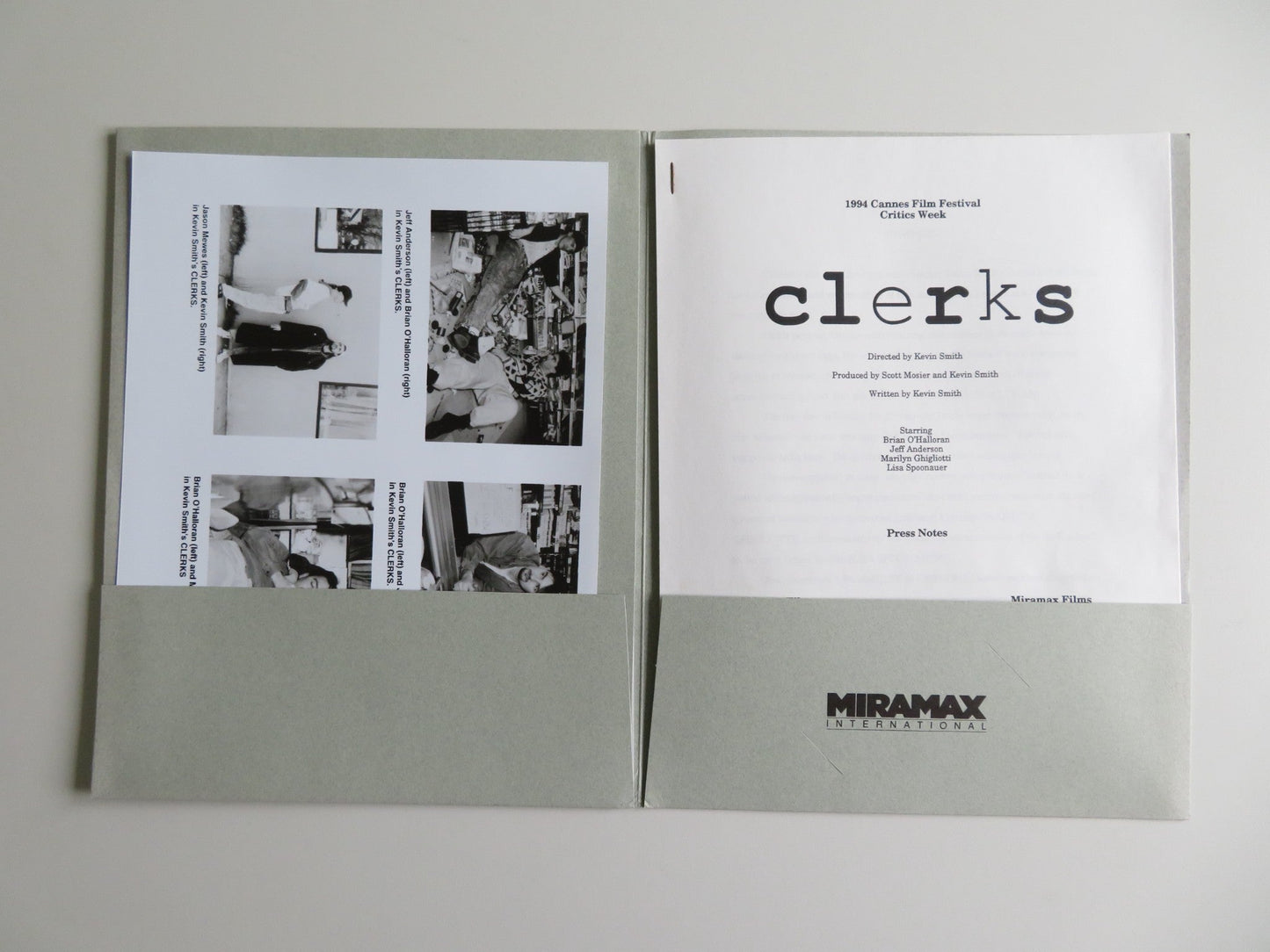 CLERKS PRESS KIT 1994 BRIAN O'HALLORAN JEFF ANDERSON JASON MEWES KEVIN SMITH Movie posters