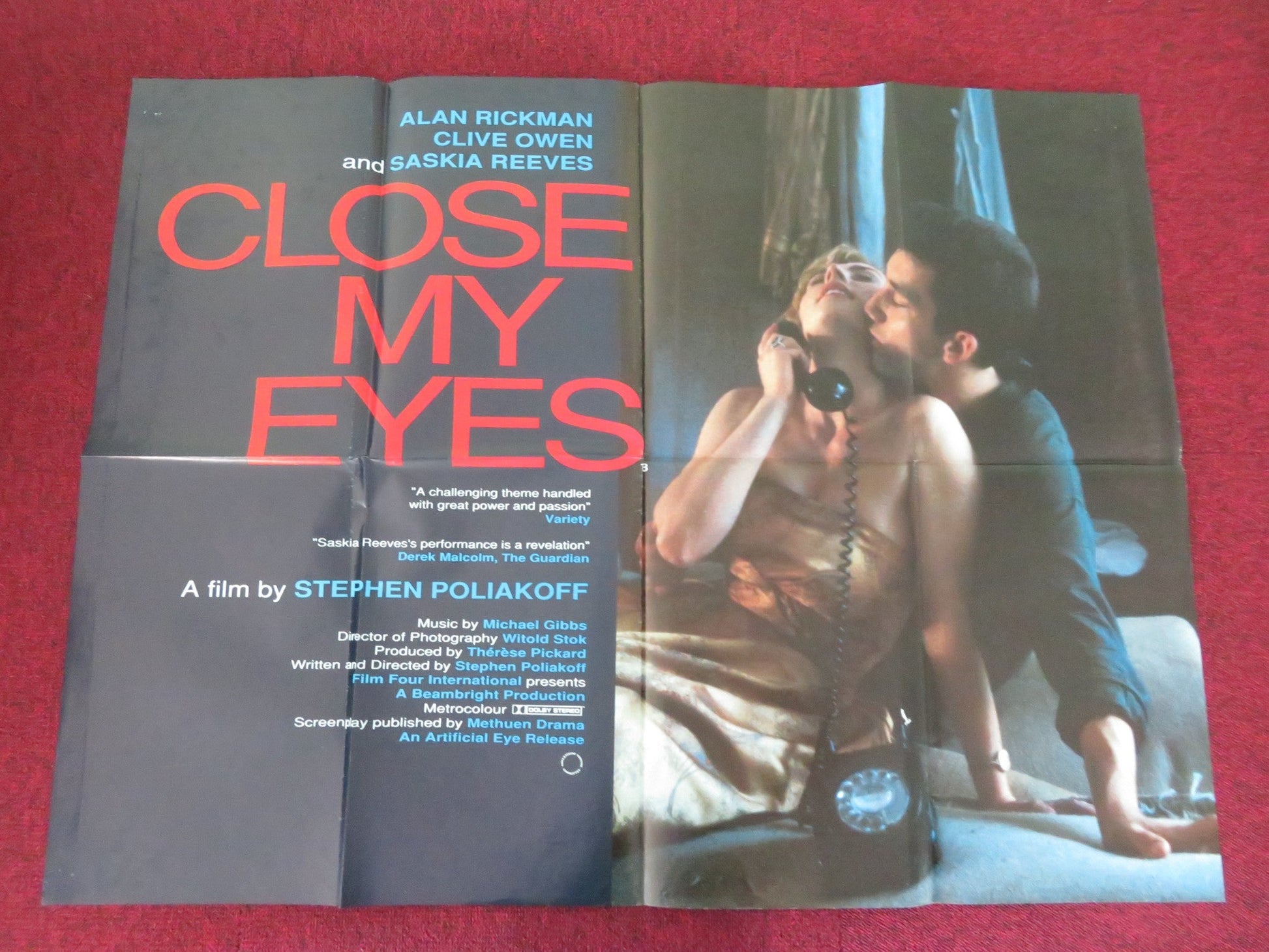 CLOSE MY EYES UK QUAD POSTER FOLDED ALAN RICKMAN CLIVE OWEN 1991 Movie posters