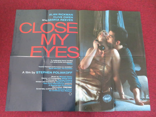 CLOSE MY EYES UK QUAD POSTER FOLDED ALAN RICKMAN CLIVE OWEN 1991 Movie posters