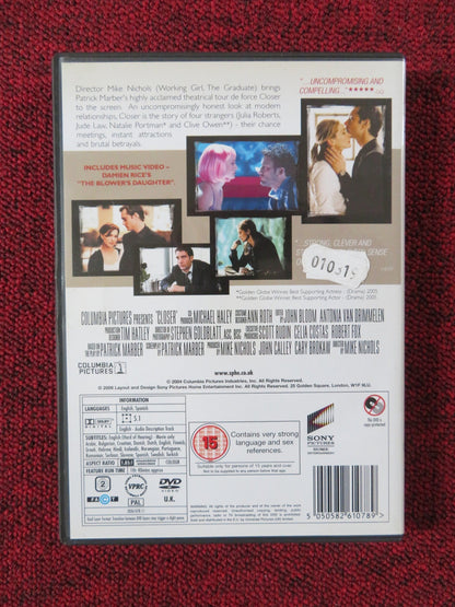 CLOSER (DVD) NATALIE PORTMAN JUDE LAW JULIA ROBERTS 2004 REGION 2 Rendezvous Cinema Movie posters