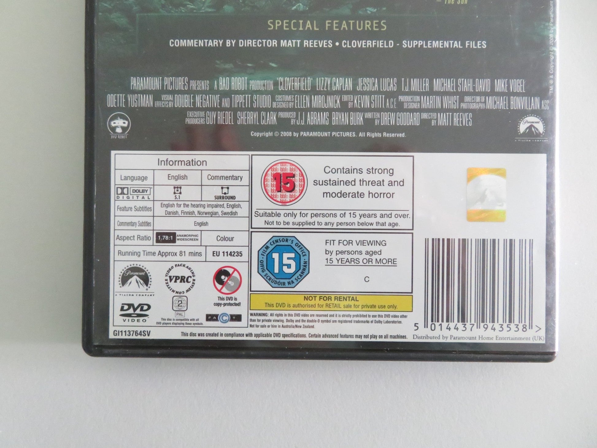 Cloverfield (DVD) Lizzy Caplan Jessica Lucas 2008 Region 2 Movie posters