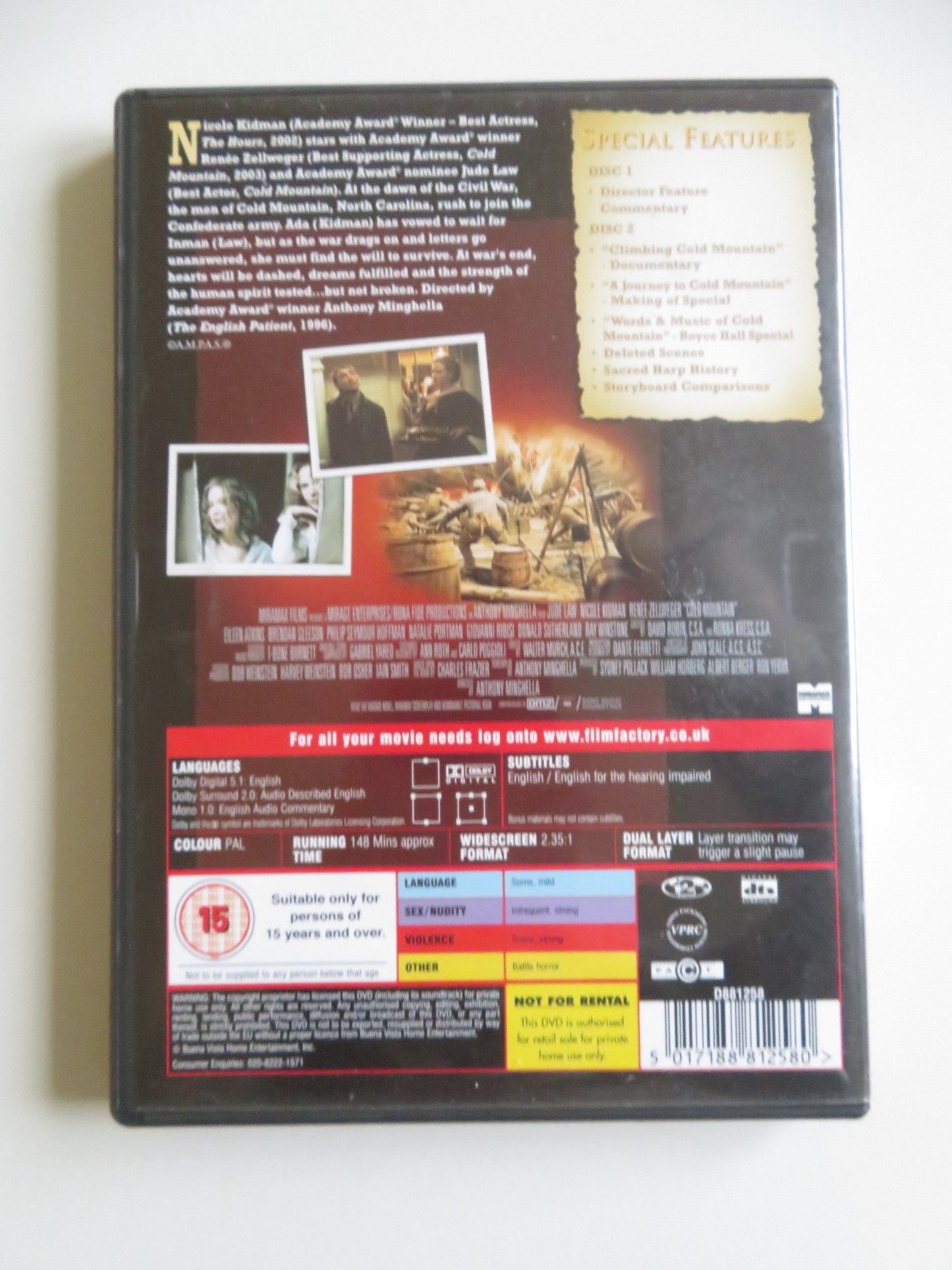 COLD MOUNTAIN - 2 DISC SPECIAL EDITION (DVD) JUDE LAW NICOLE KIDMAN 2003 REGION 2 Movie posters