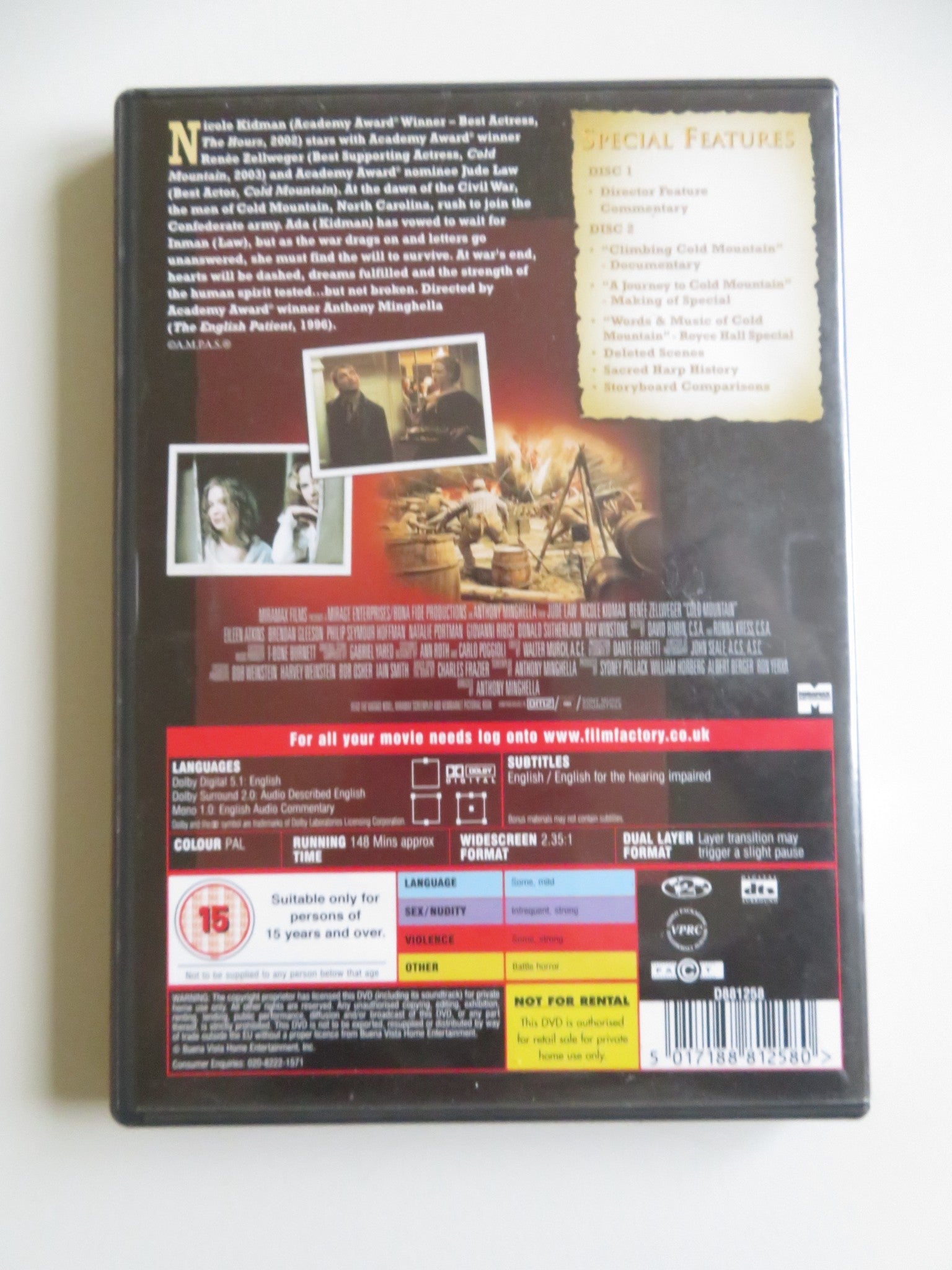 COLD MOUNTAIN - 2 DISC SPECIAL EDITION (DVD) JUDE LAW NICOLE KIDMAN 2003 REGION 2 Movie posters