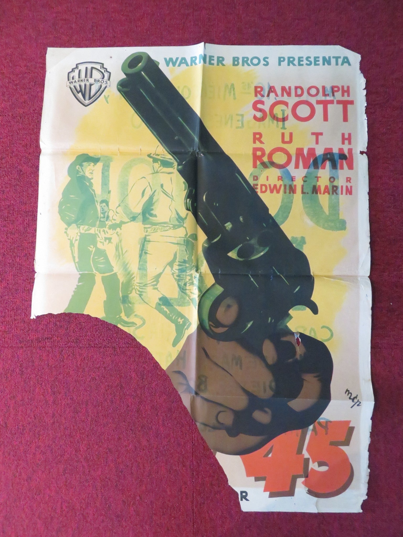 COLT .45 FOLDED SPANISH ONE SHEET POSTER RANDOLPH SCOTT RUTH ROMAN 195 ...