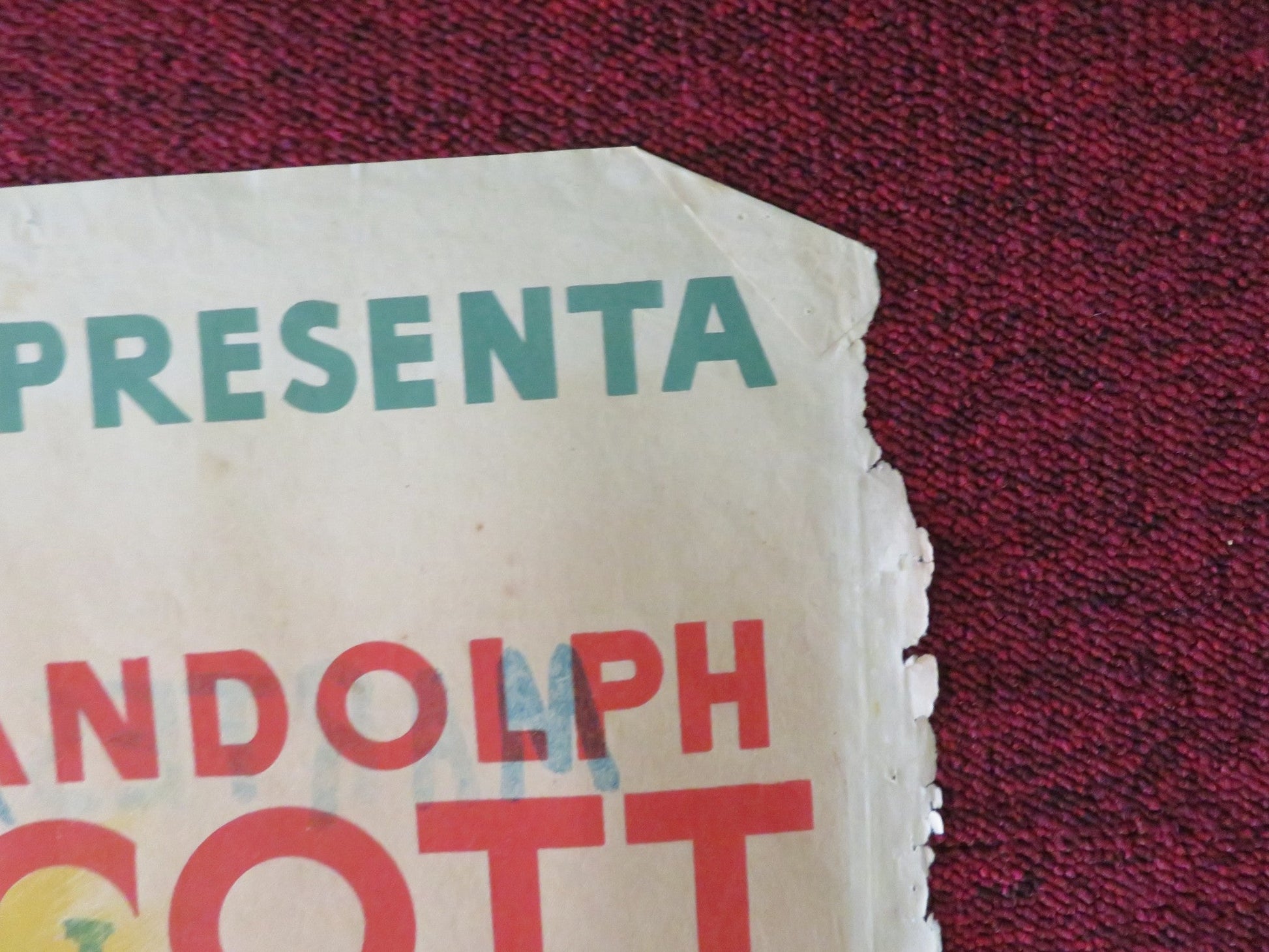 COLT .45 FOLDED SPANISH ONE SHEET POSTER RANDOLPH SCOTT RUTH ROMAN 1950 Rendezvous Cinema Movie posters