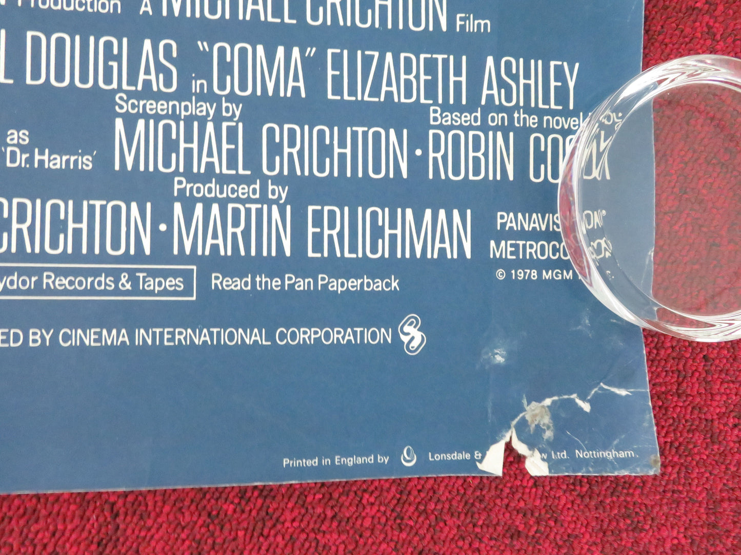Coma UK Quad Rolled Poster Michael Douglas Genevieve Bujold 1978 Movie posters