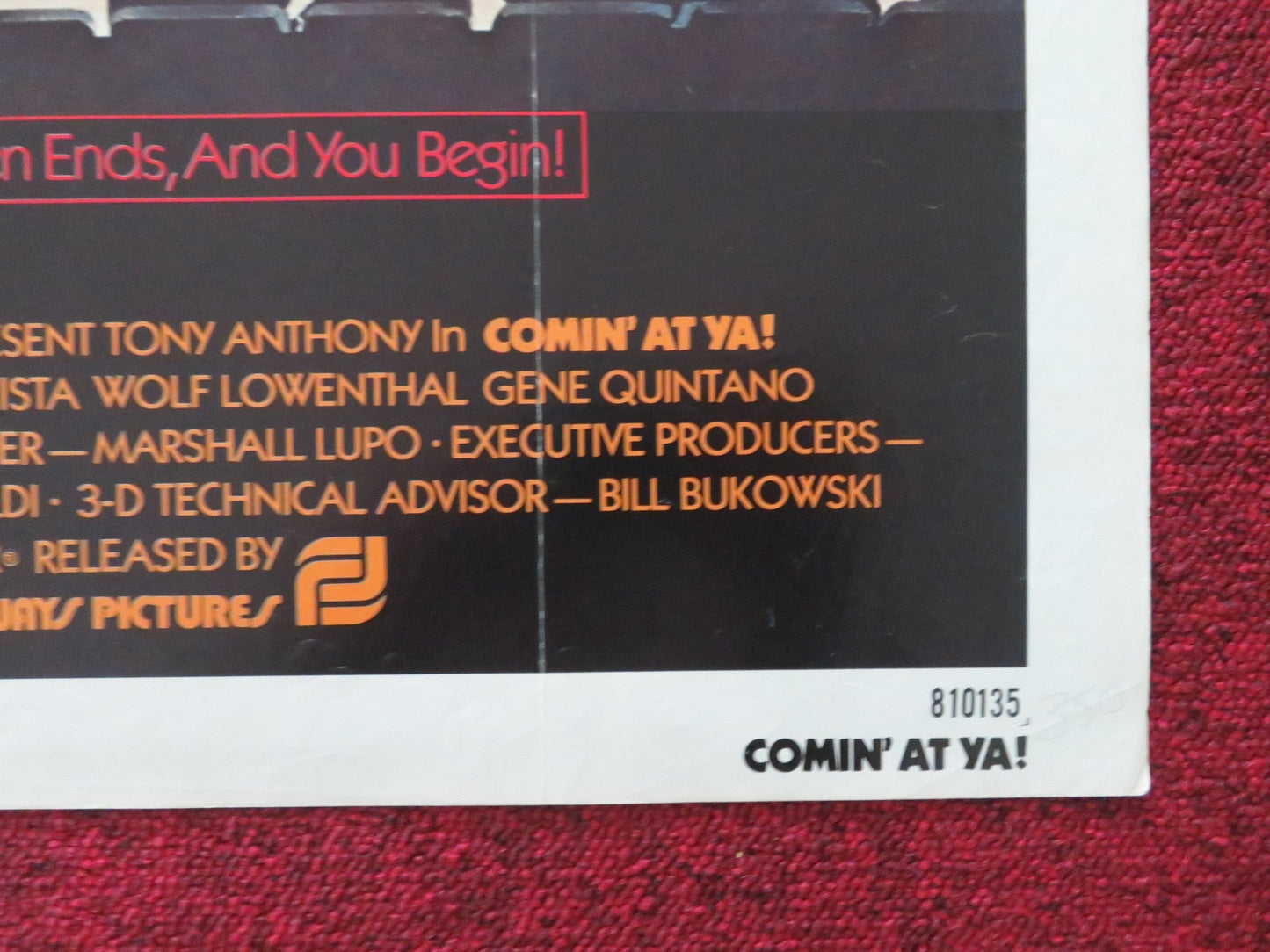 COMIN' AT YA! FOLDED US ONE SHEET POSTER TONY ANTHONY GENE QUINTANO 1981 Movie posters