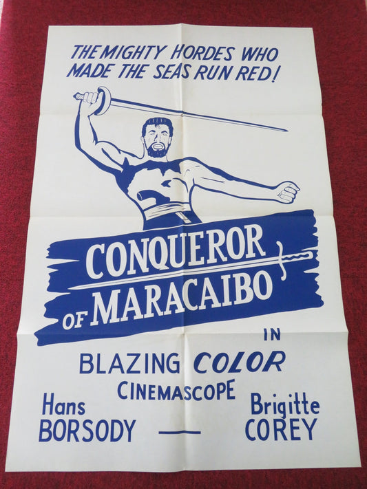 CONQUEROR OF MARACAIBO FOLDED US ONE SHEET POSTER HANS BORSODY COREY 1964 Movie posters