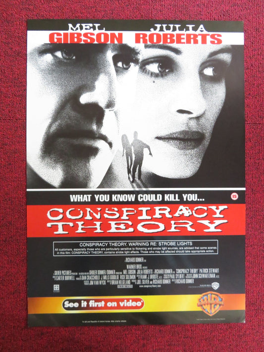 CONSPIRACY THEORY VHS VIDEO POSTER MEL GIBSON JULIA ROBERTS 1997 Rendezvous Cinema Movie posters