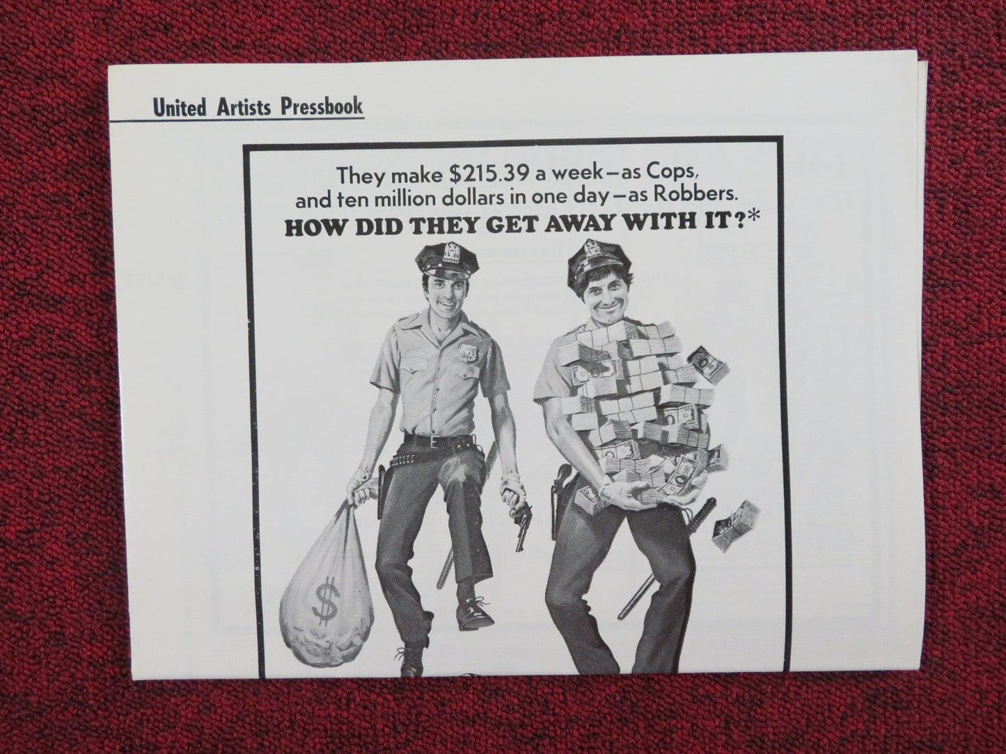 COPS AND ROBBERS UNCUT PRESS BOOK FOLDED CLIFF GORMAN JOSEPH BOLOGNA 1973 Rendezvous Cinema Movie posters