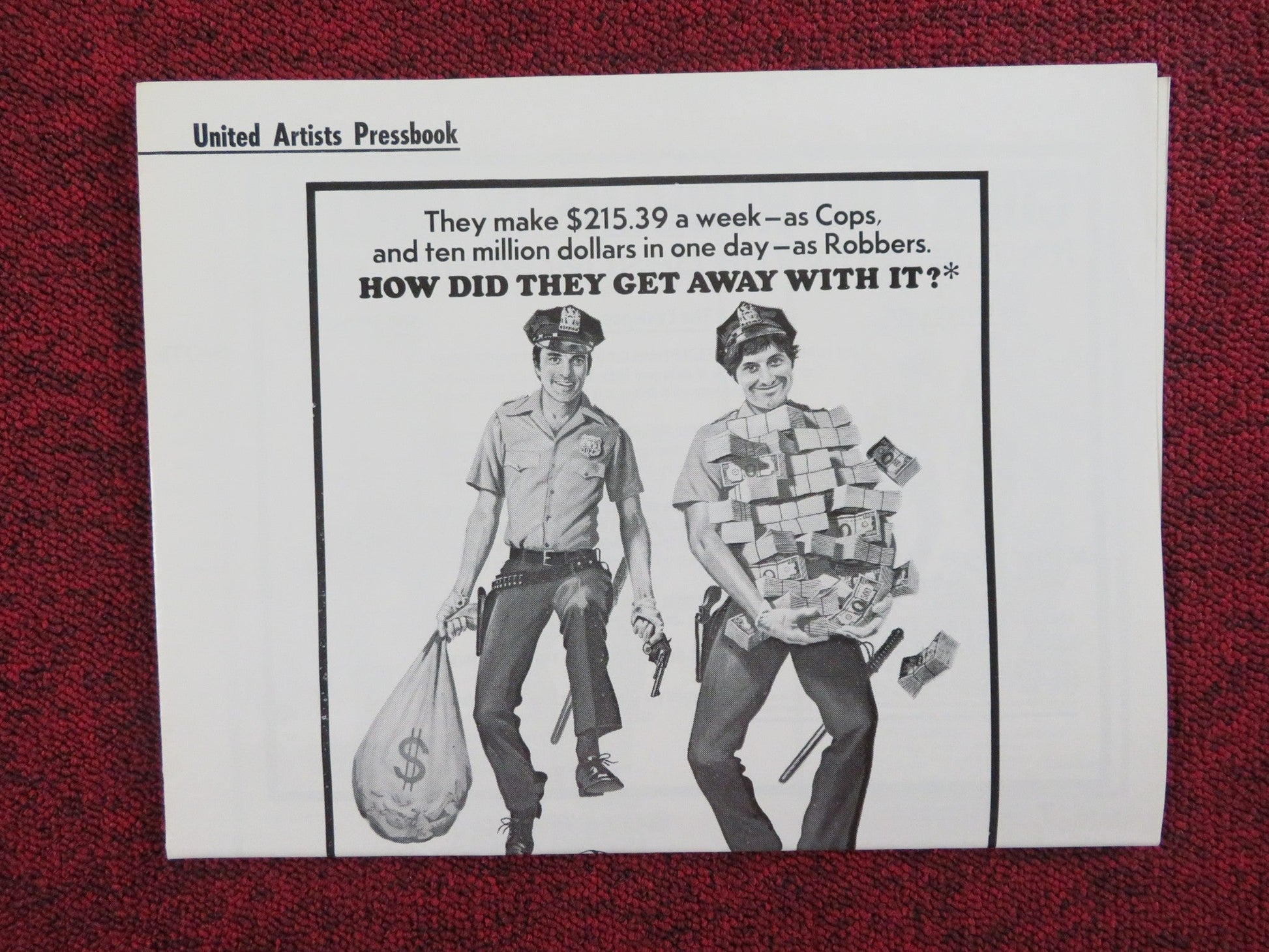 COPS AND ROBBERS UNCUT PRESS BOOK FOLDED CLIFF GORMAN JOSEPH BOLOGNA 1973 Rendezvous Cinema Movie posters