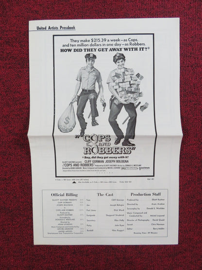 COPS AND ROBBERS UNCUT PRESS BOOK FOLDED CLIFF GORMAN JOSEPH BOLOGNA 1973 Rendezvous Cinema Movie posters