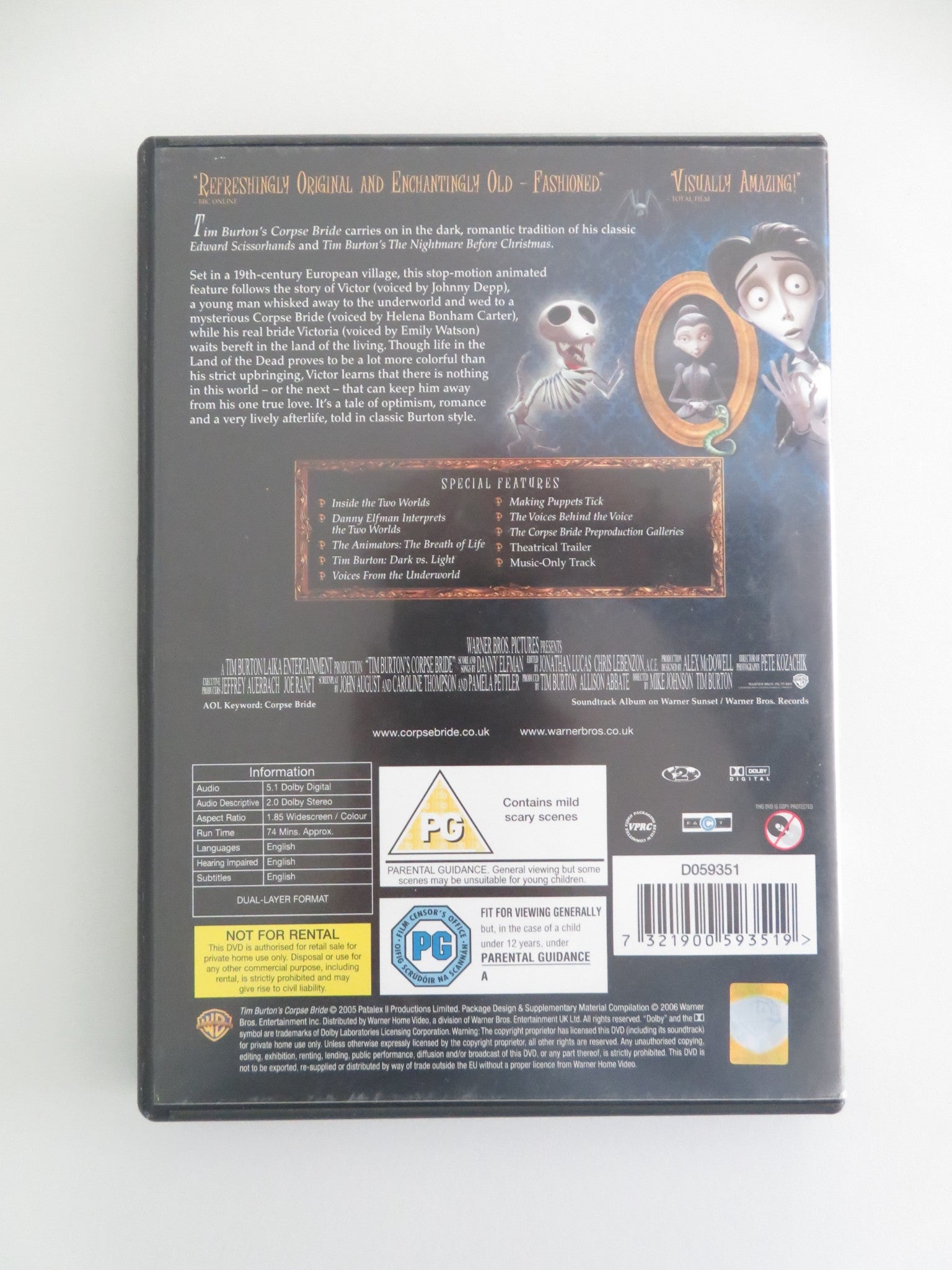 CORPSE BRIDE (DVD) JOHNNY DEPP HELENA BONHAM CARTER 2005 REGION 2 Movie posters