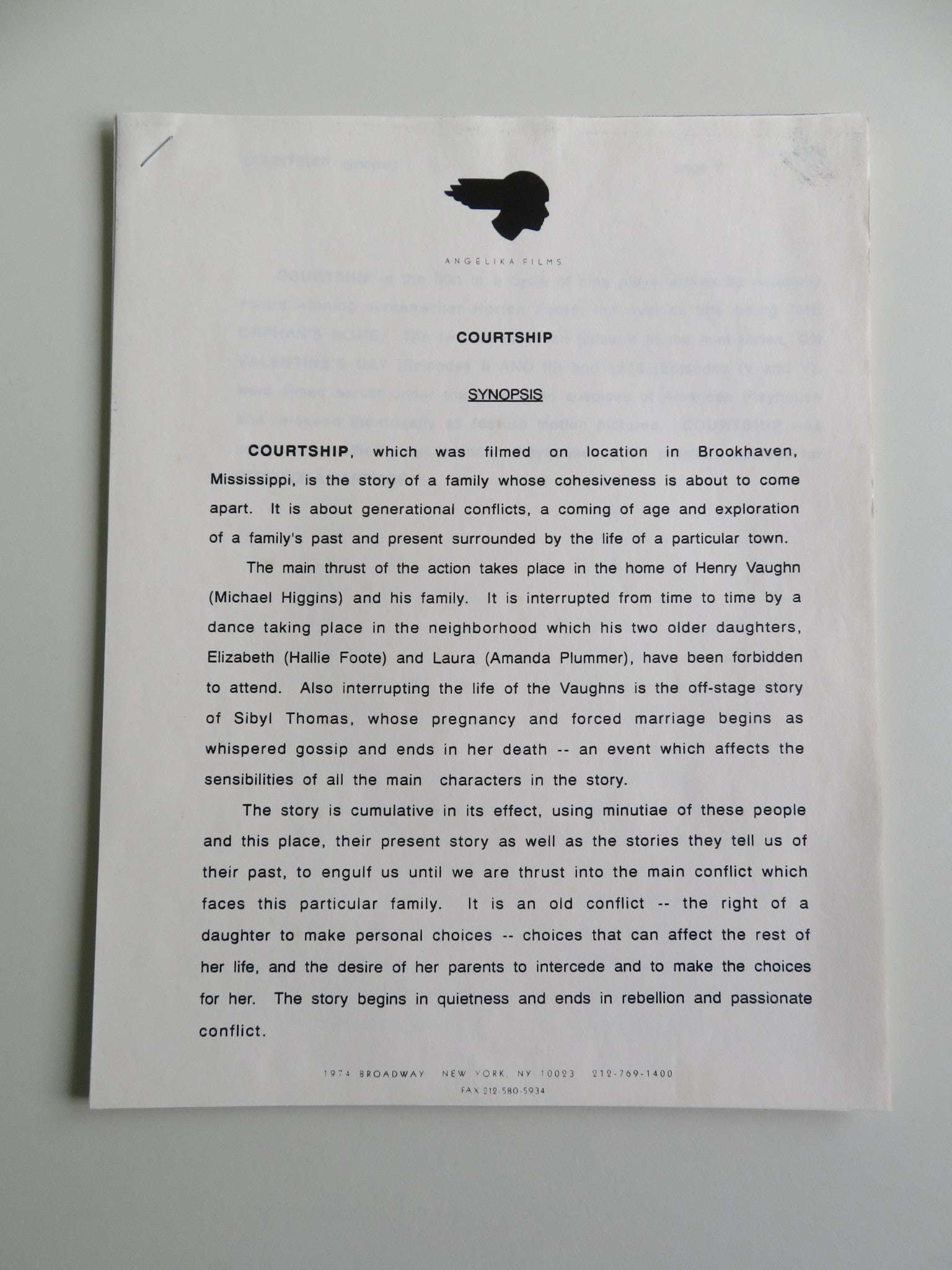 COURTSHIP PRESS KIT 1987 WILLIAM CONVERSE - ROBERTS HALLIE FOOTE Movie posters
