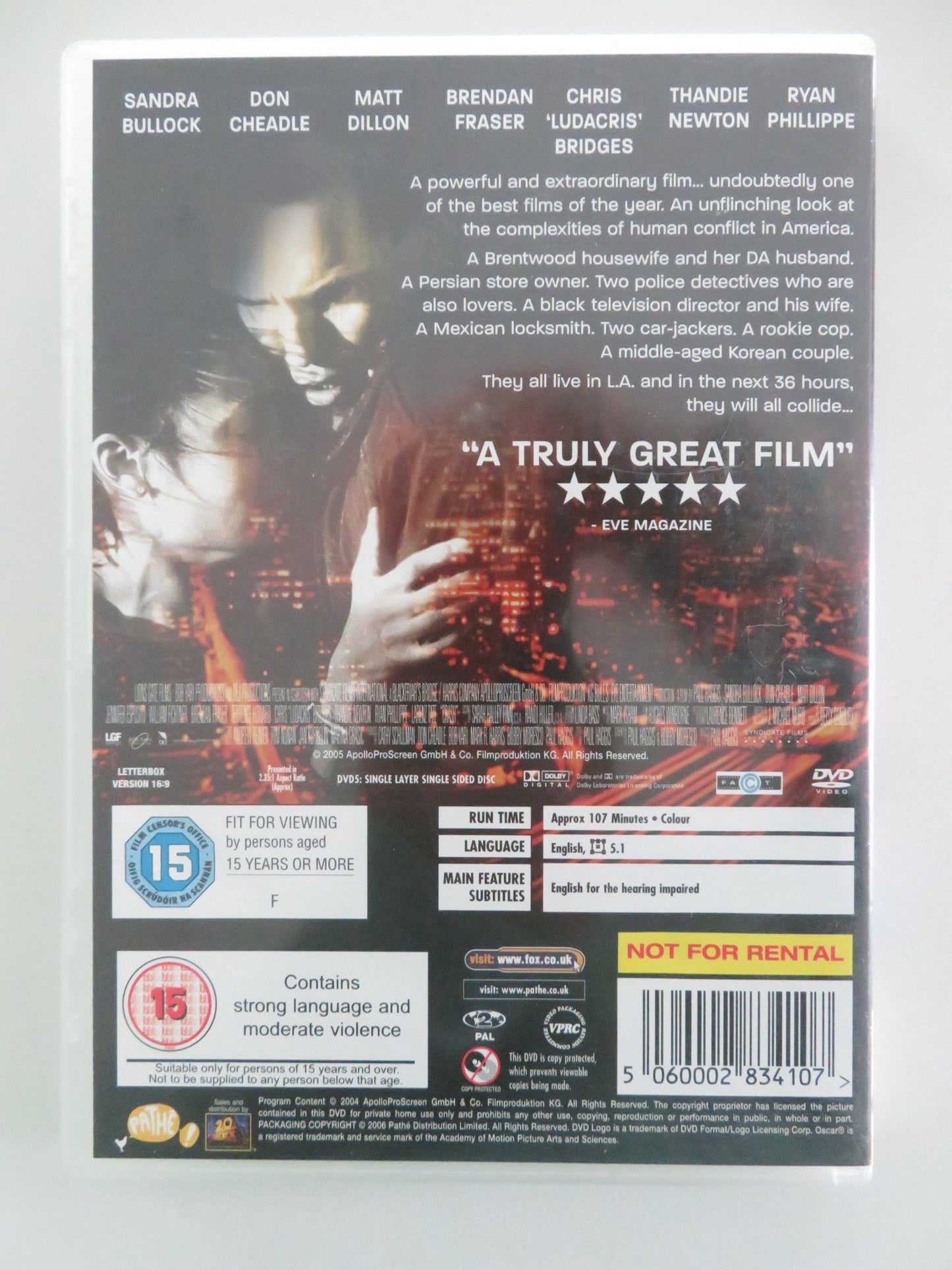 CRASH - B (DVD) SANDRA BULLOCK DON CHEADLE 2004 REGION 2 Movie posters