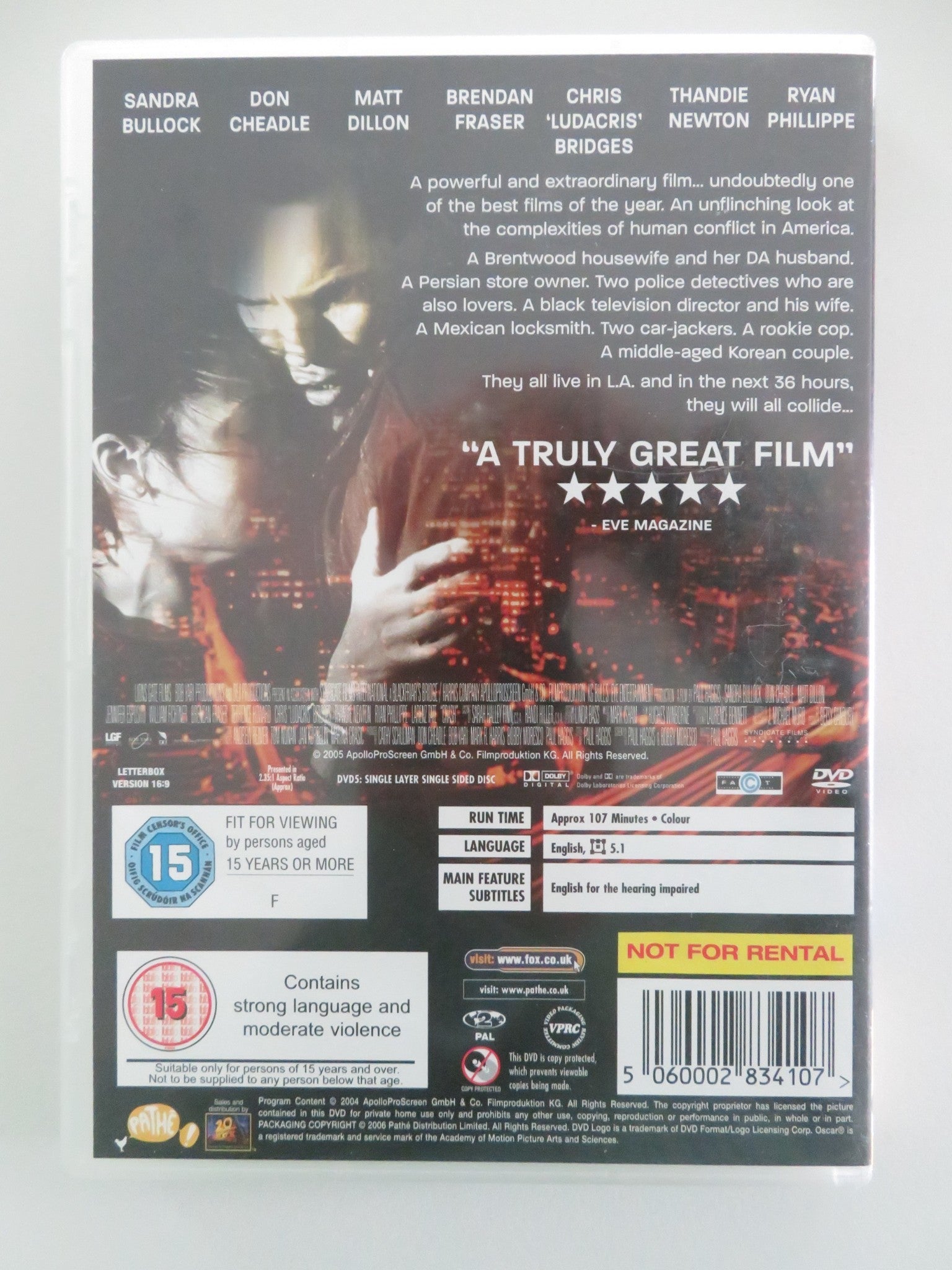 CRASH - B (DVD) SANDRA BULLOCK DON CHEADLE 2004 REGION 2 Movie posters