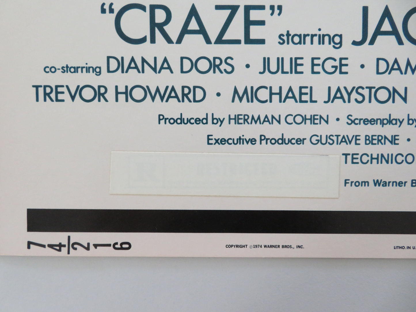 Craze US Insert Poster Jack Palance Diana Dors 1974 Movie posters