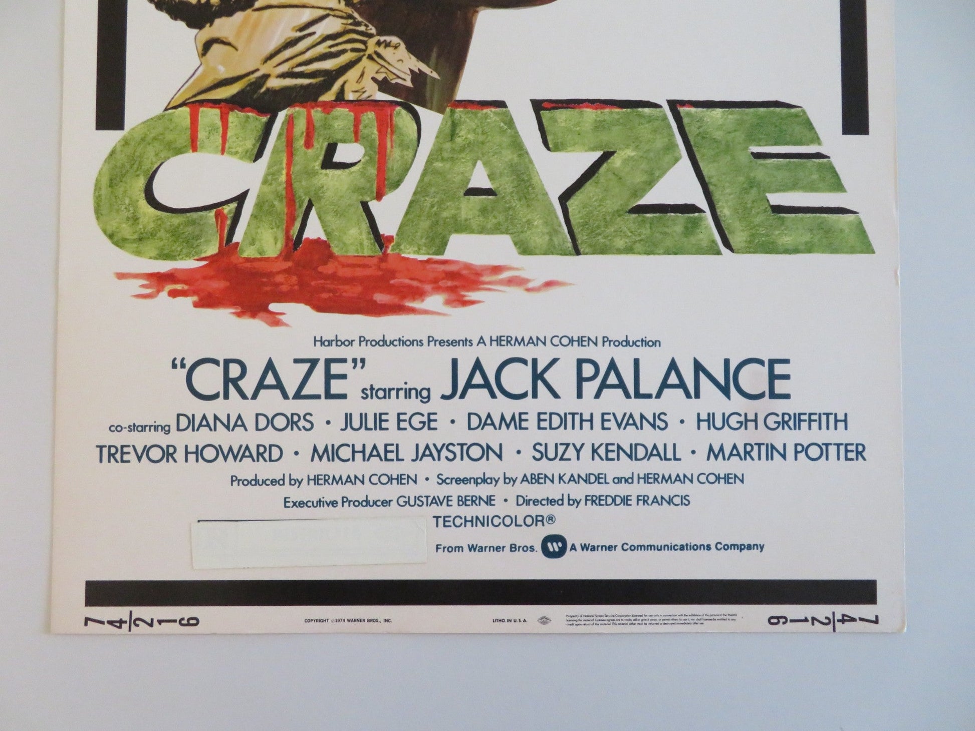 CRAZE US INSERT POSTER JACK PALANCE DIANA DORS 1974 Rendezvous Cinema Movie posters
