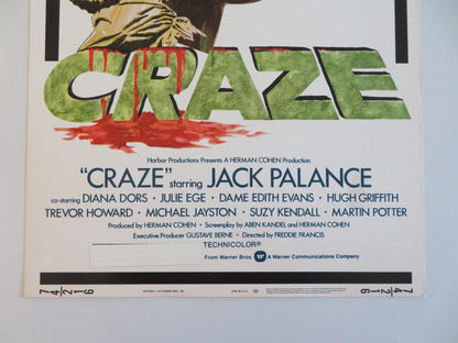 CRAZE US INSERT POSTER JACK PALANCE DIANA DORS 1974 Rendezvous Cinema Movie posters