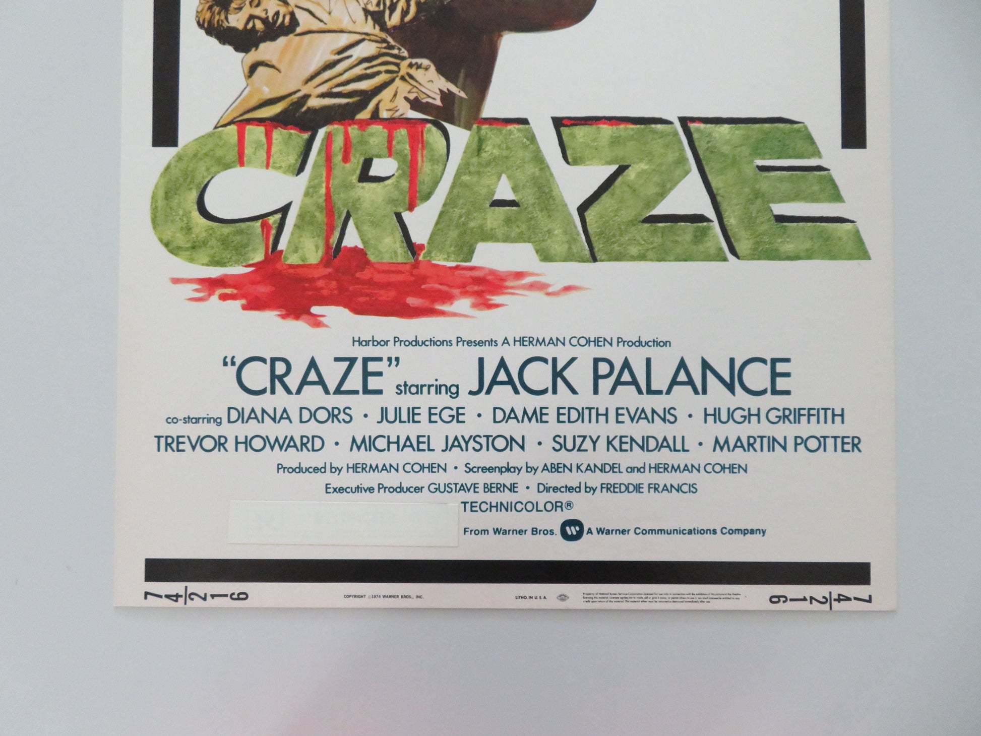 Craze US Insert Poster Jack Palance Diana Dors 1974 Movie posters