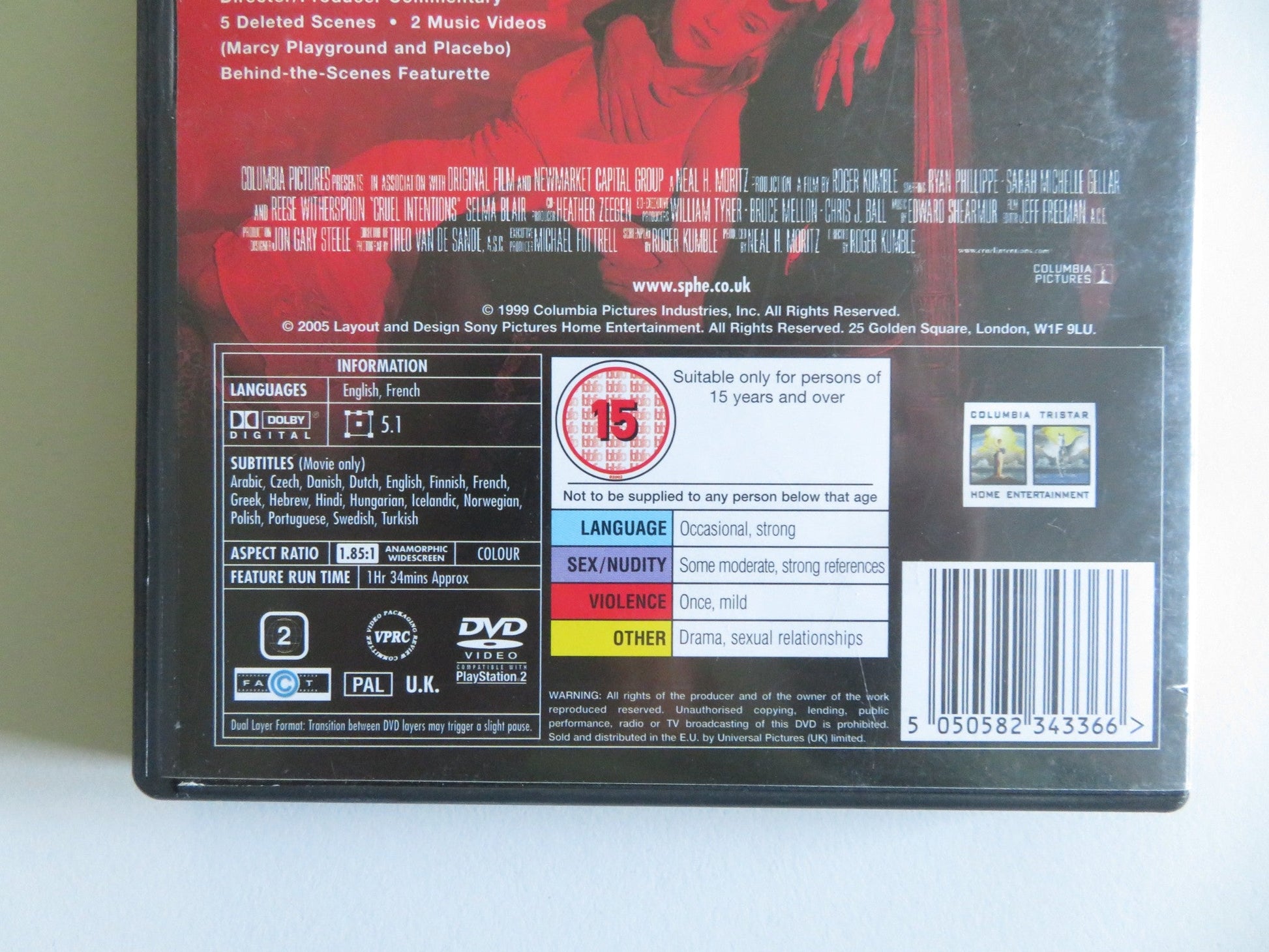 CRUEL INTENTIONS (DVD) SARAH MICHELLE GELLAR REESE WITHERSPOON 1999 REGION 2 - Rendezvous Cinema