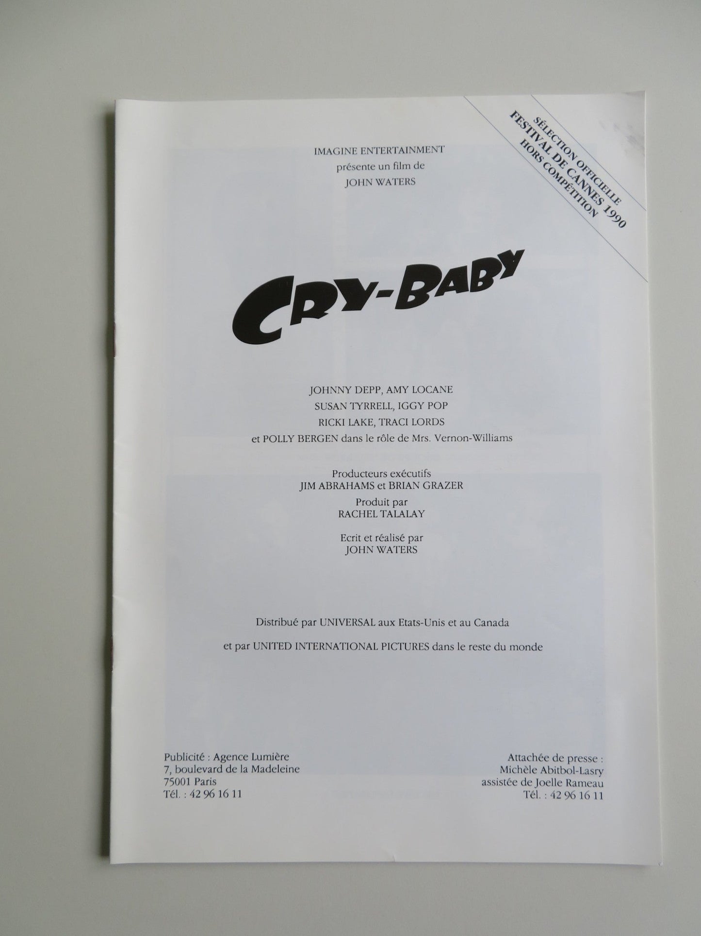 CRY - BABY PRESS KIT 1990 JOHNNY DEPP IGGY POP RICKI LAKE WILLEM DAFOE Movie posters