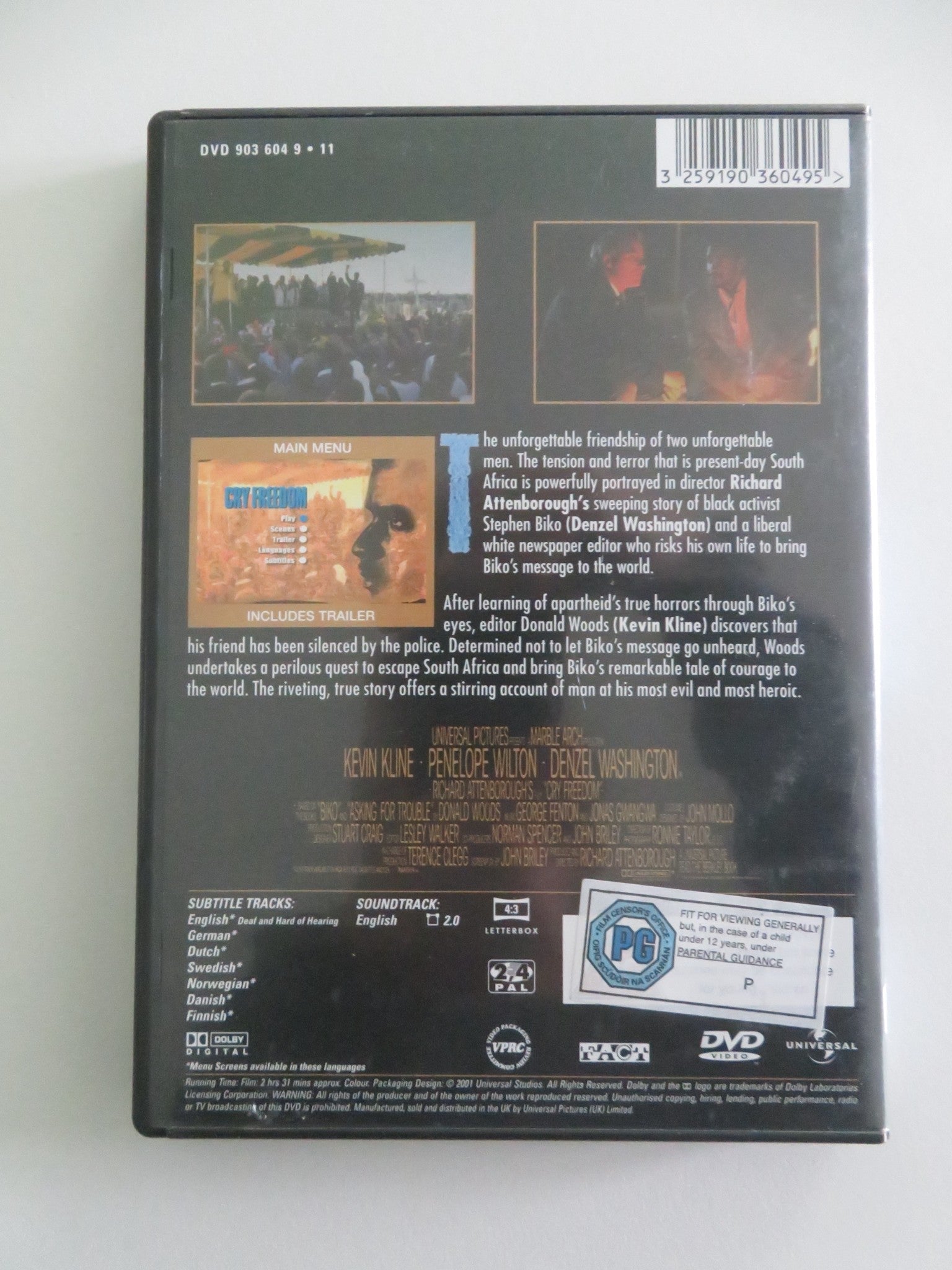 CRY FREEDOM (DVD) DENZEL WASHINGTON KEVIN KLINE 1987 REGION 2, 4 Movie posters