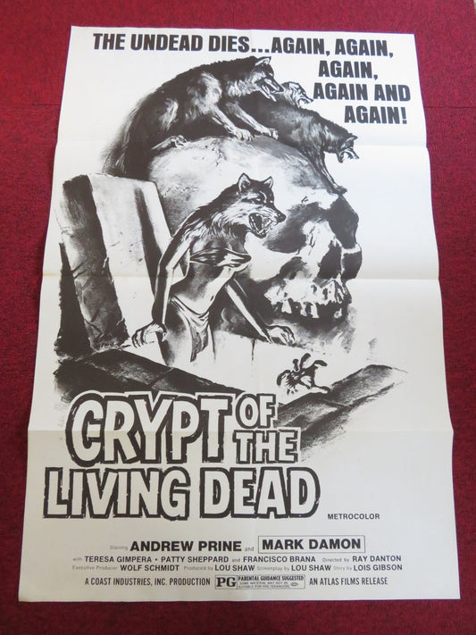 CRYPT OF THE LIVING DEAD - B US TRI FOLDED ONE SHEET ROLLED POSTER A. PINE 1973 Rendezvous Cinema Movie posters