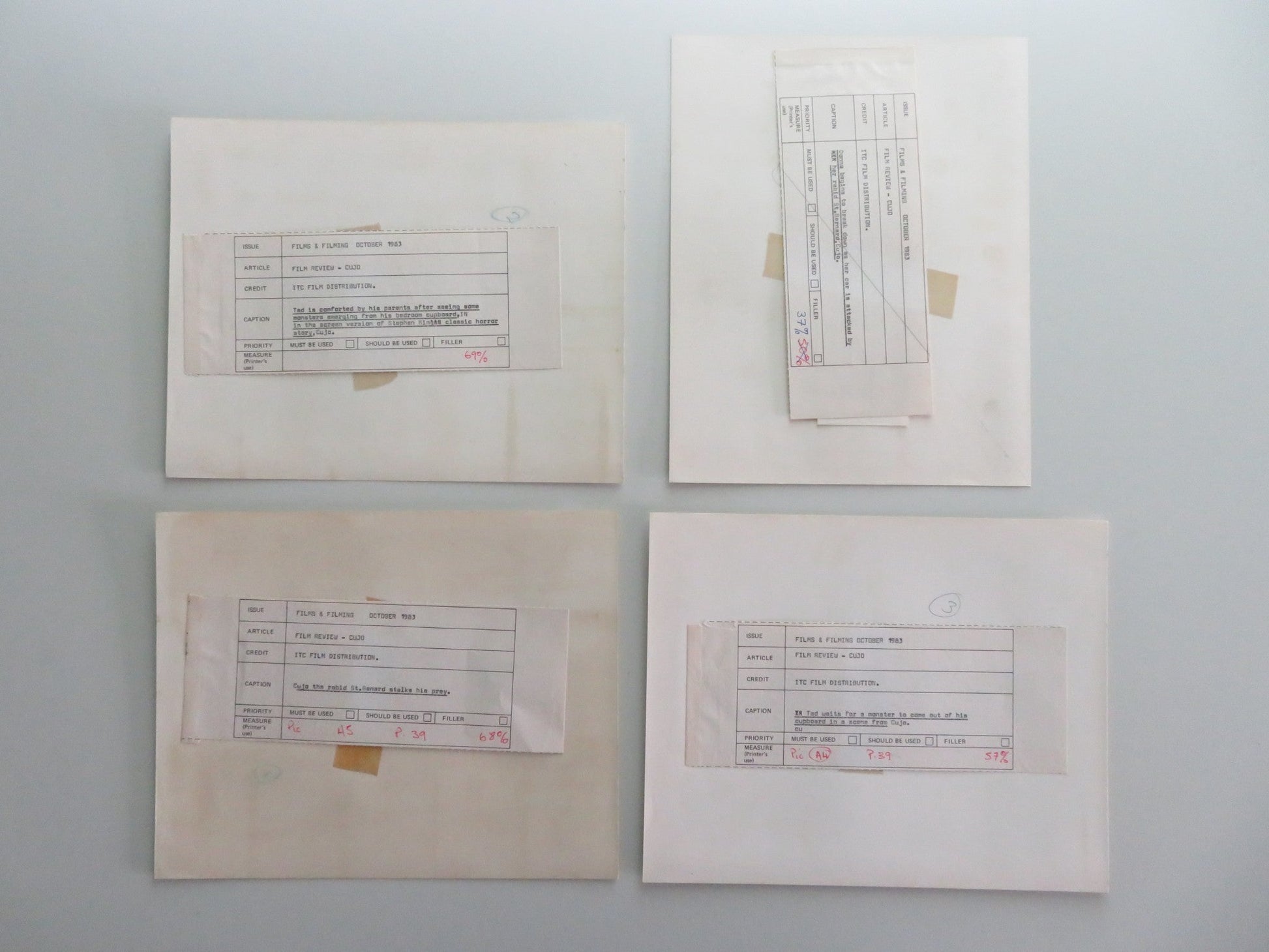 CUJO MOVIE STILL PHOTO LOT OF 4 DEE WALLACE DANNY PINTAURO 1983 Movie posters