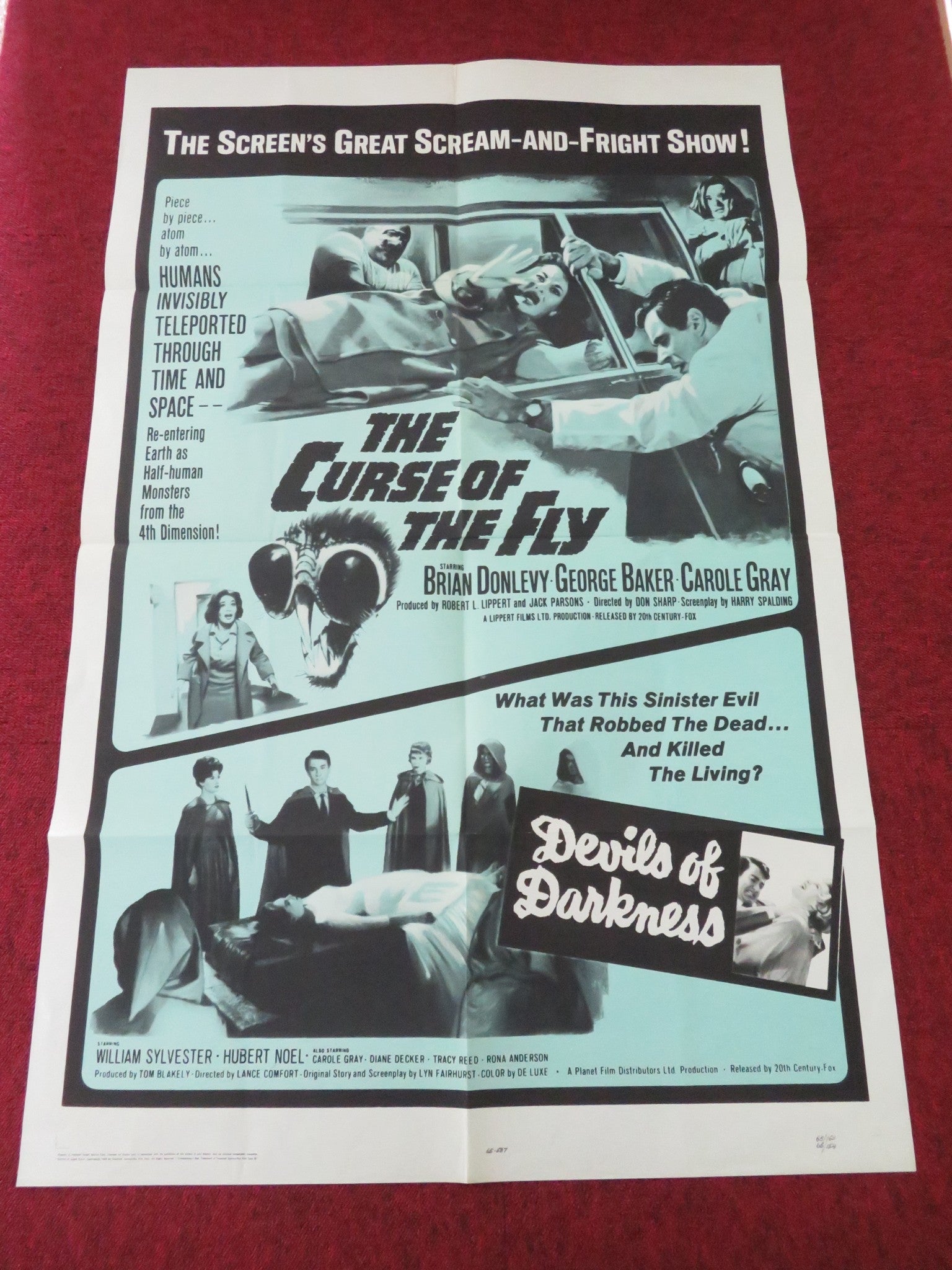 CURSE OF THE FLY / DEVILS OF DARKNESS FOLDED US ONE SHEET POSTER DONLEVY 1965 Movie posters