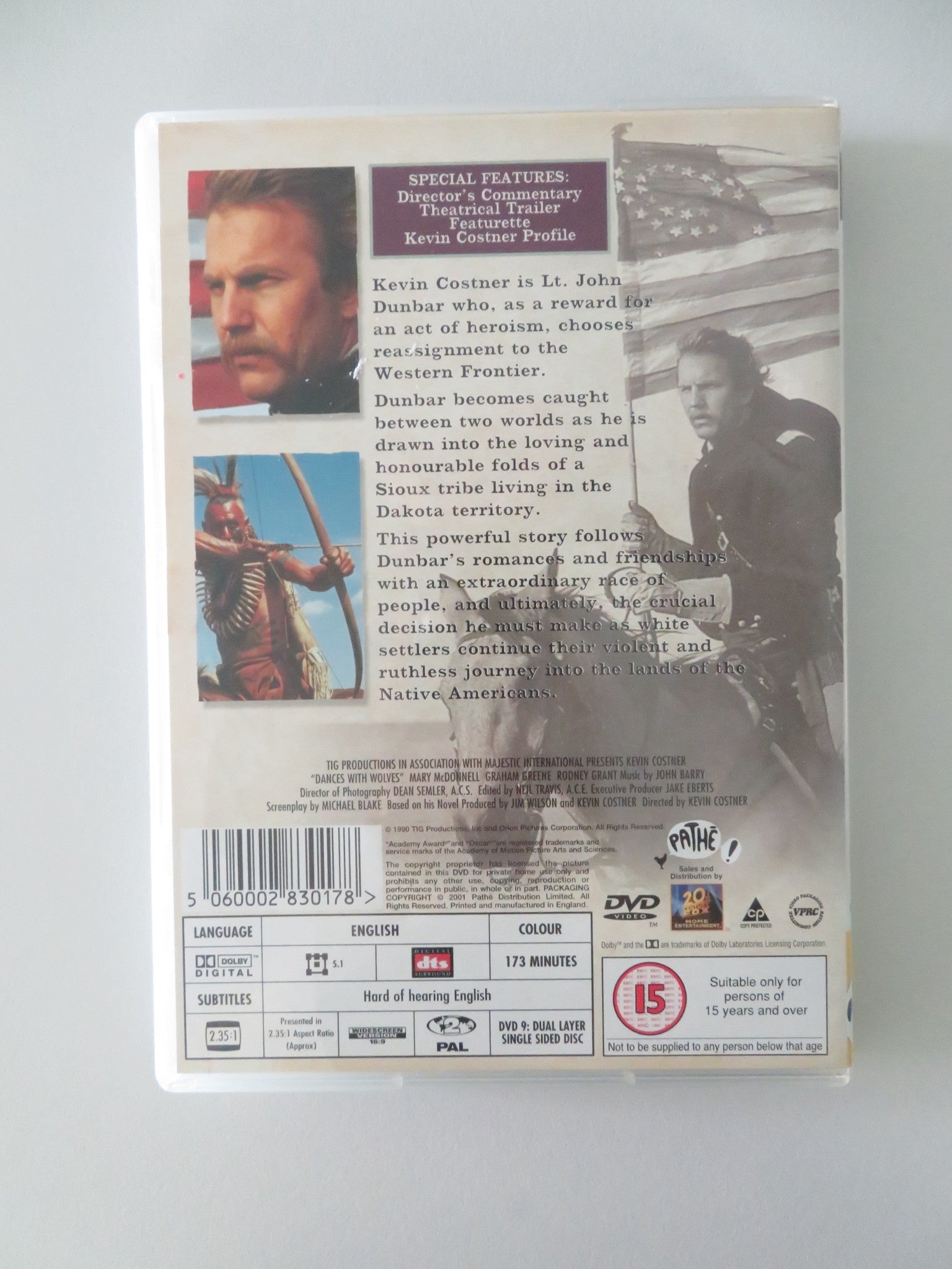 DANCES WITH WOLVES (DVD) KEVIN COSTNER MARY MCDONNELL G. GREENE 1990 REGION 2 - Rendezvous Cinema