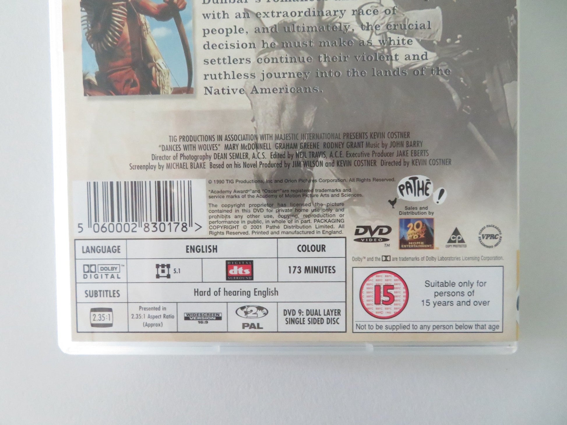 DANCES WITH WOLVES (DVD) KEVIN COSTNER MARY MCDONNELL G. GREENE 1990 REGION 2 - Rendezvous Cinema
