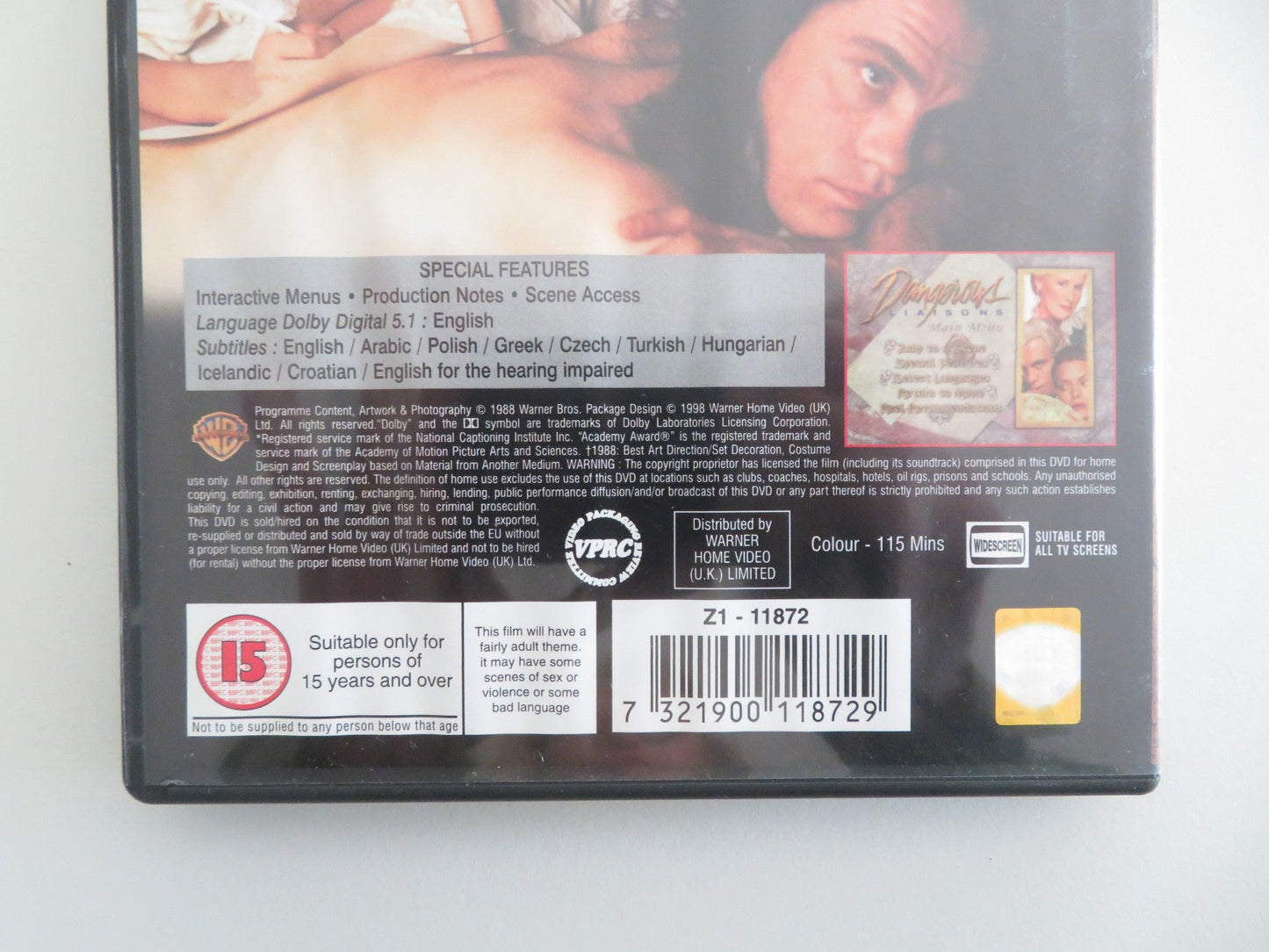 DANGEROUS LIAISONS (DVD) GLENN CLOSE JOHN MALKOVICH 1988 REGION 2 - Rendezvous Cinema