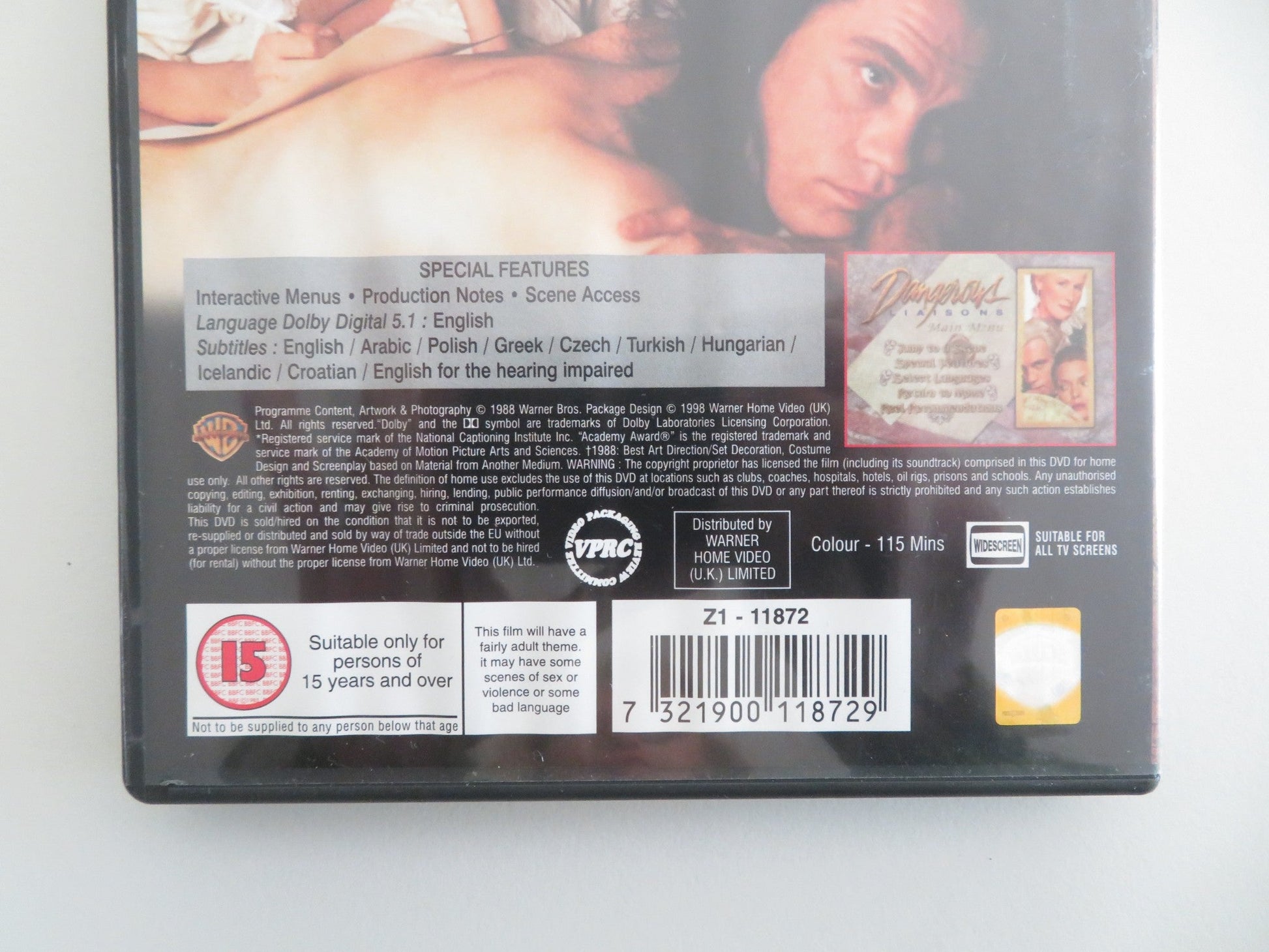 DANGEROUS LIAISONS (DVD) GLENN CLOSE JOHN MALKOVICH 1988 REGION 2 - Rendezvous Cinema