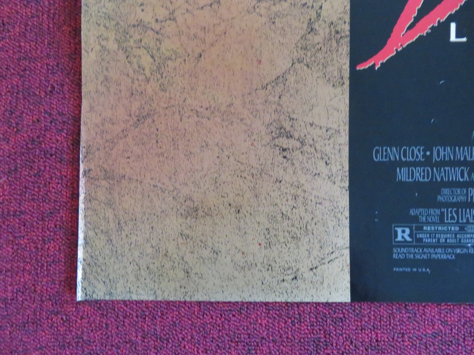 DANGEROUS LIAISONS FOLDED US ONE SHEET POSTER GLENN CLOSE JOHN MALKOVICH 1988 Rendezvous Cinema Movie posters