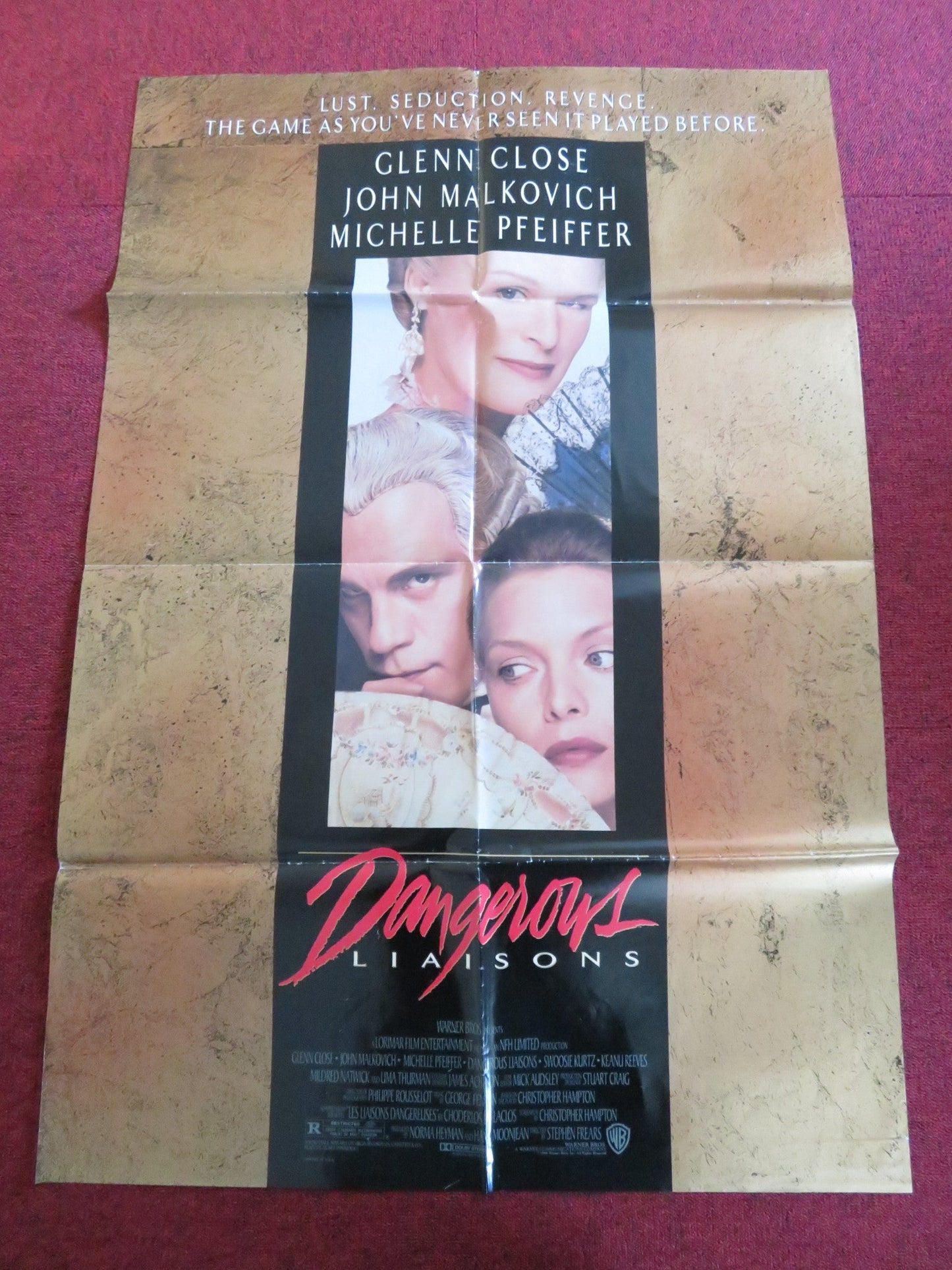 DANGEROUS LIAISONS FOLDED US ONE SHEET POSTER GLENN CLOSE JOHN MALKOVICH 1988 Rendezvous Cinema Movie posters