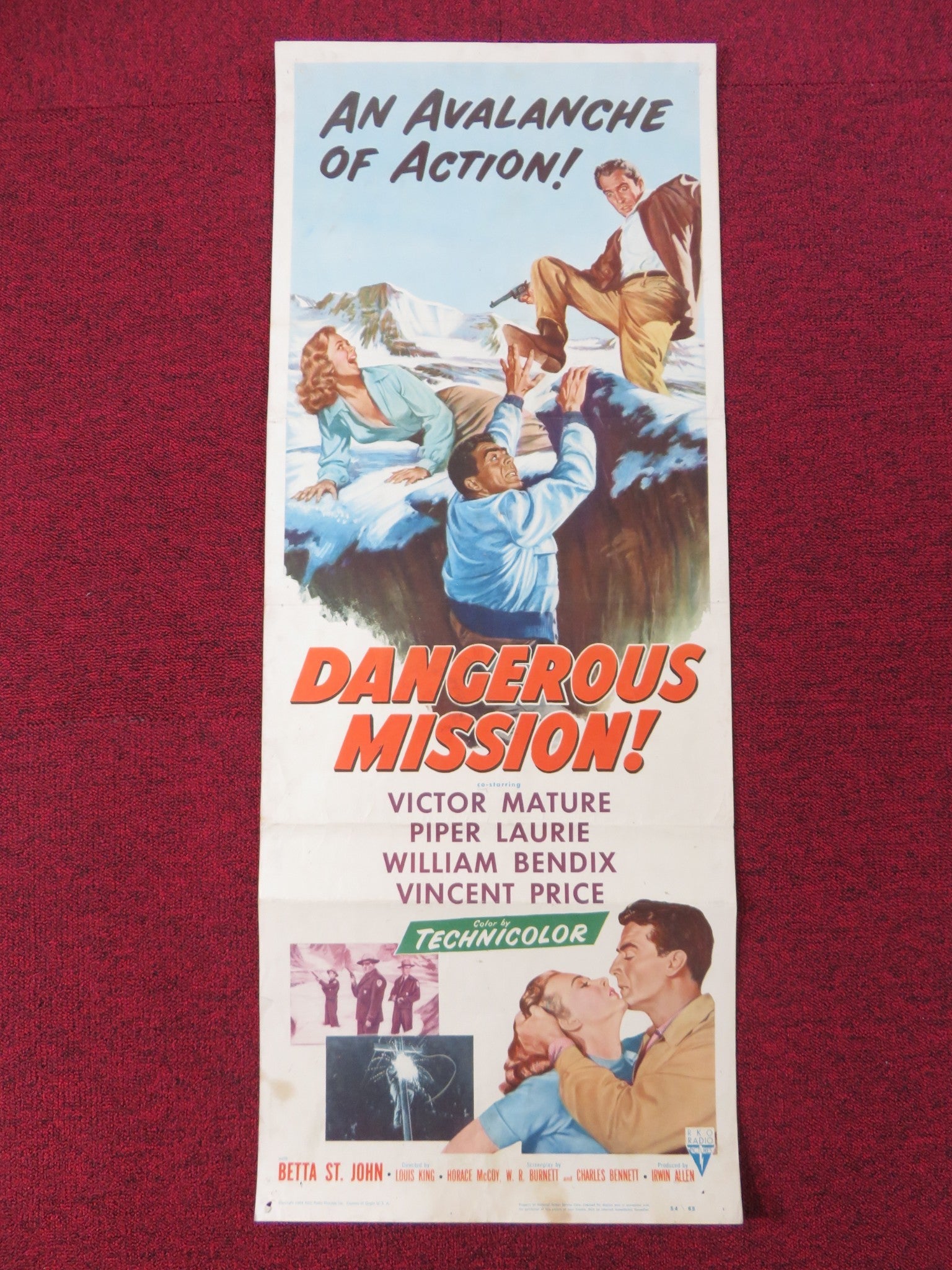 DANGEROUS MISSION! US INSERT POSTER VICTOR MATURE PIPER LAURIE 1954 Rendezvous Cinema Movie posters