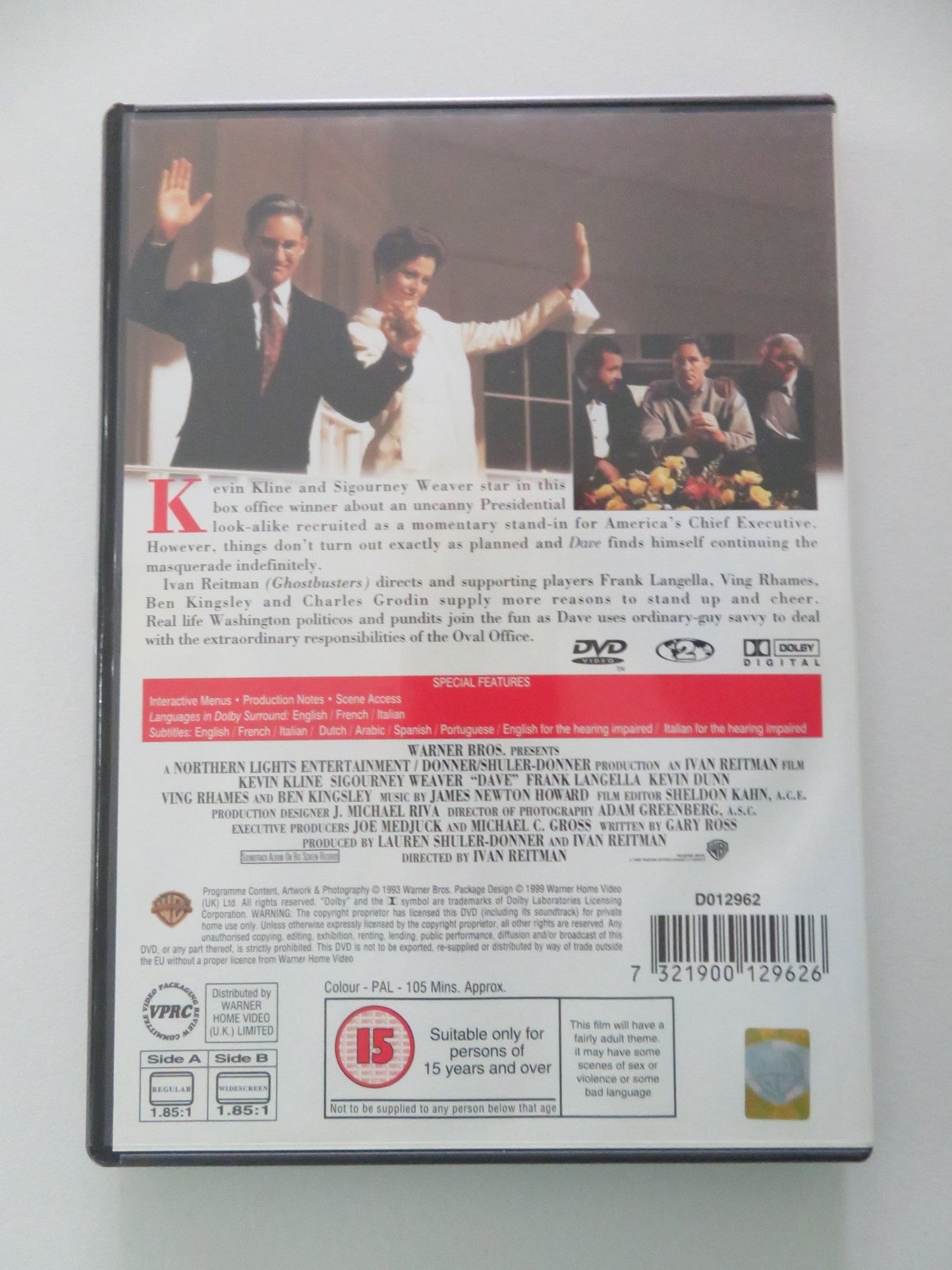 Dave (DVD) Kevin Kline Sigourney Weaver 1993 Region 2 Movie posters
